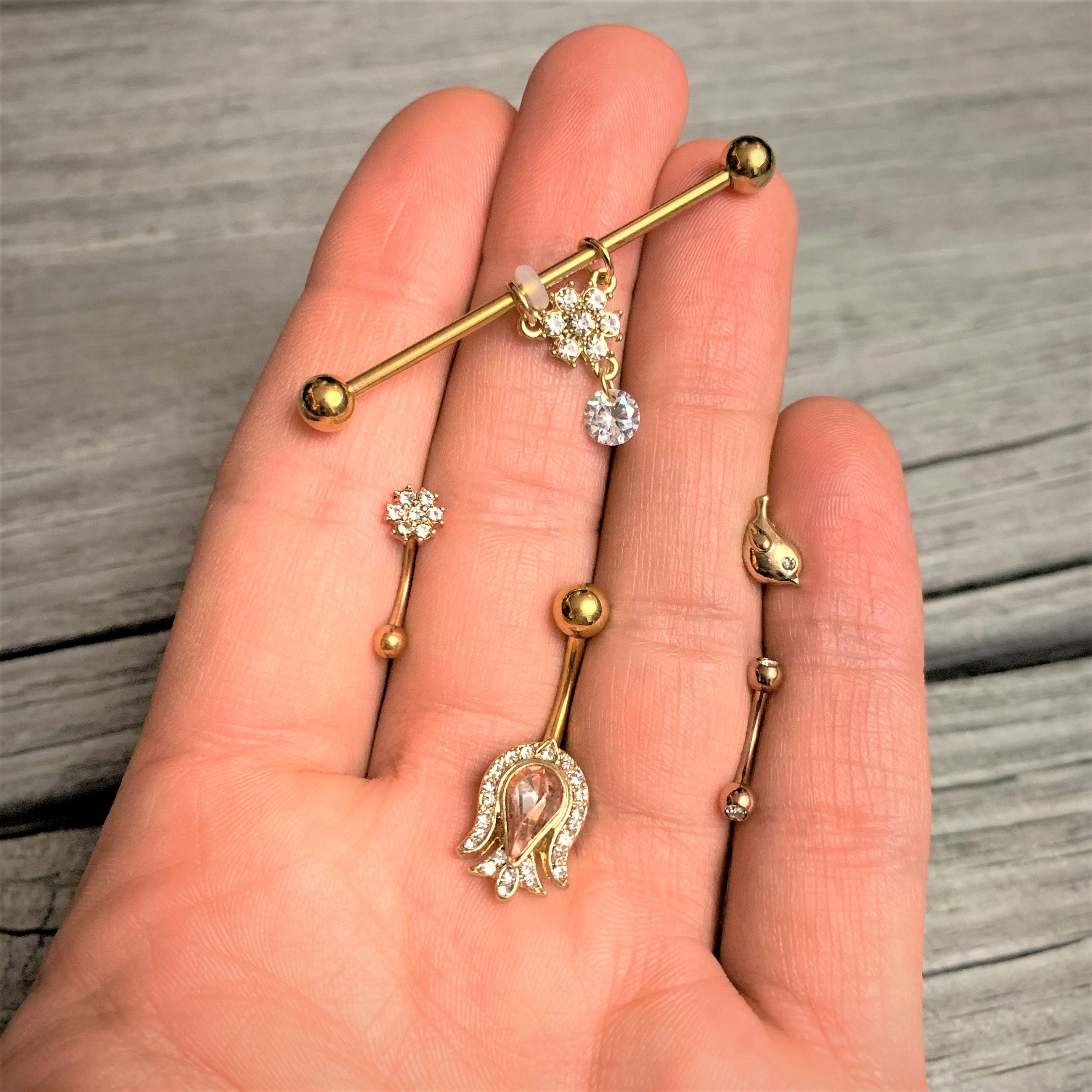 16G 5/16 Clear Gem Rose Gold Tone Curved Eyebrow Ring Set of 4