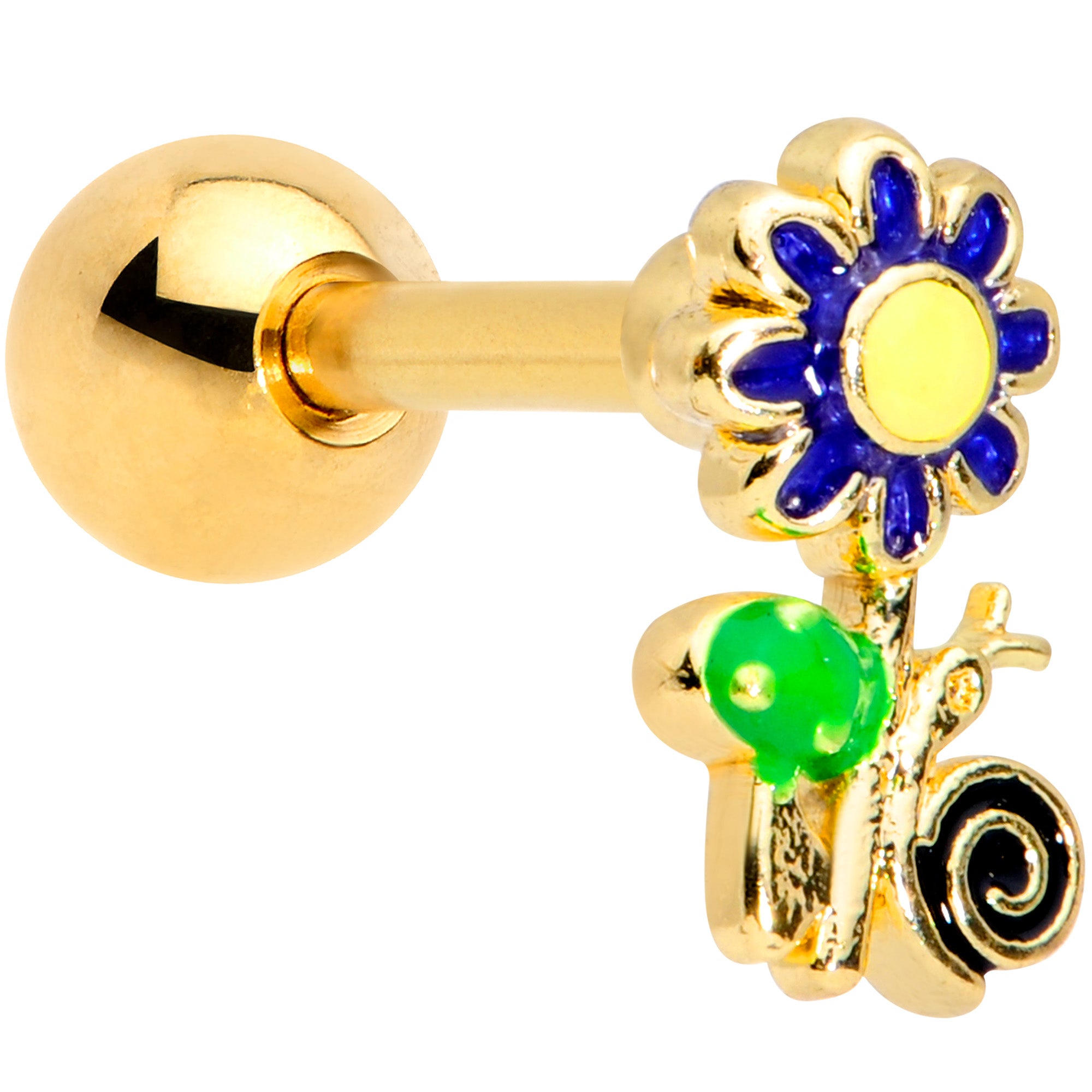 16G 1/4 Gold Tone Snail Flower Cartilage Tragus Earring