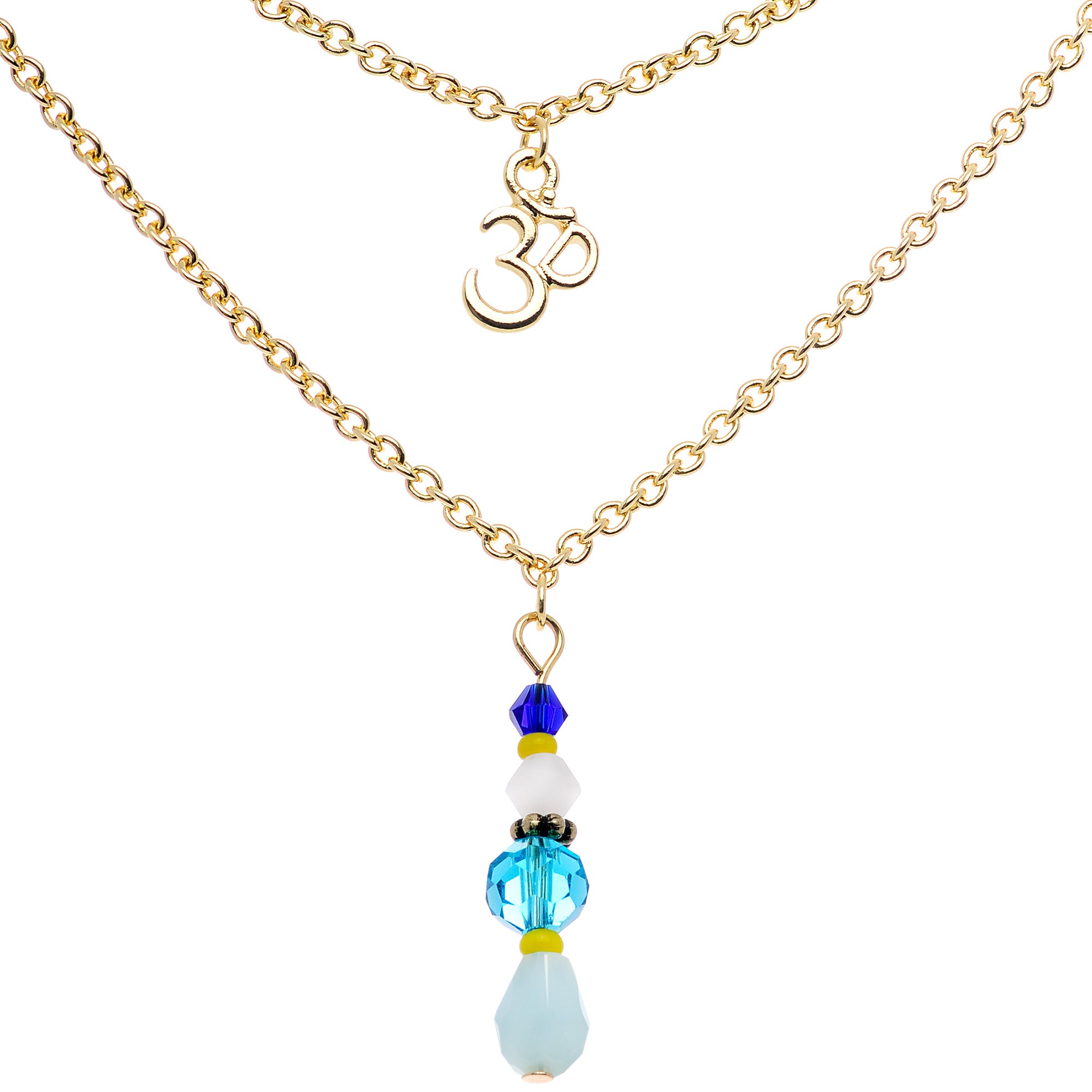 14G 9/16 Gold Tone Om Blue Beads Captive Ring Dangle Nipple Chain