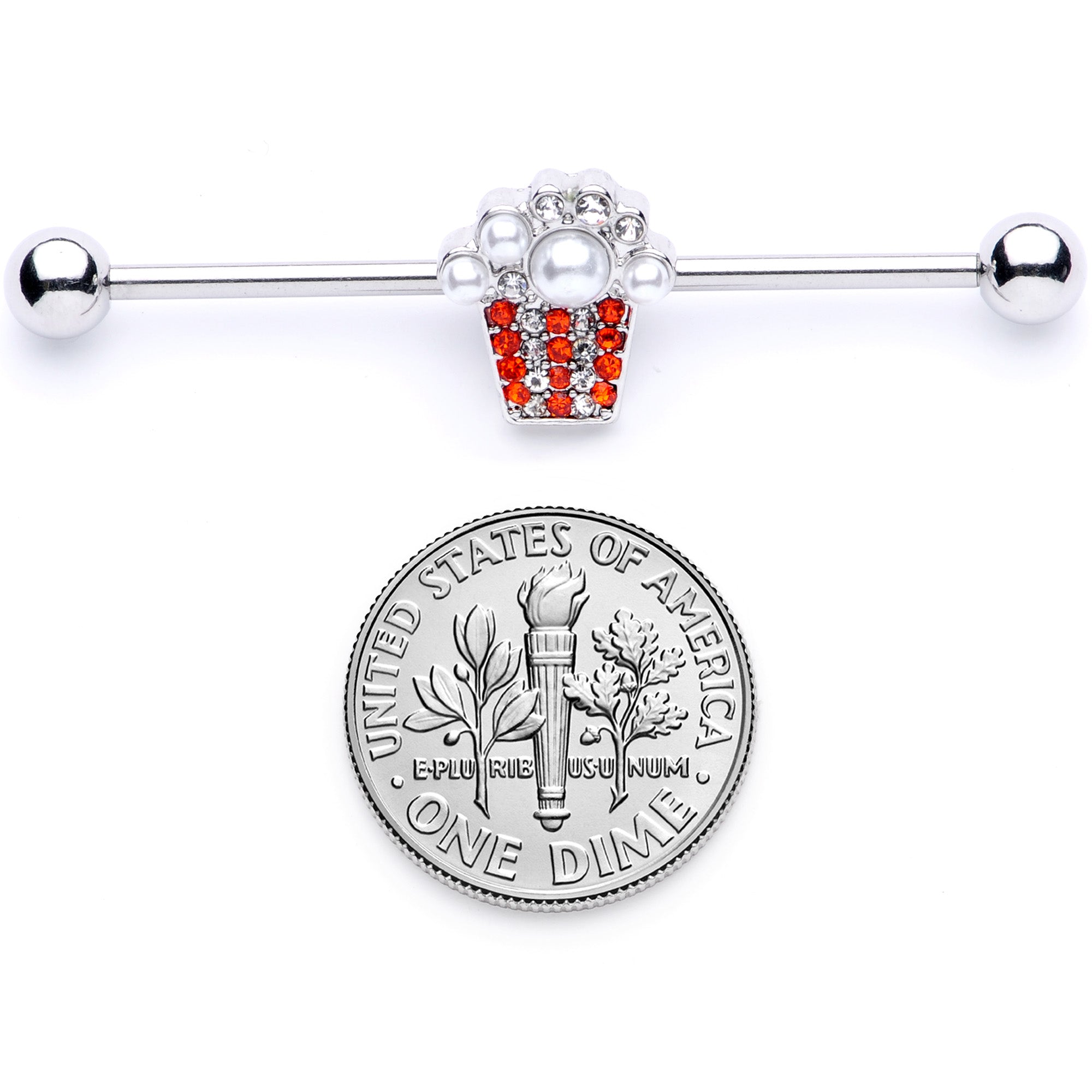 14G White Orb Movie Night Popcorn Industrial Barbell 38mm