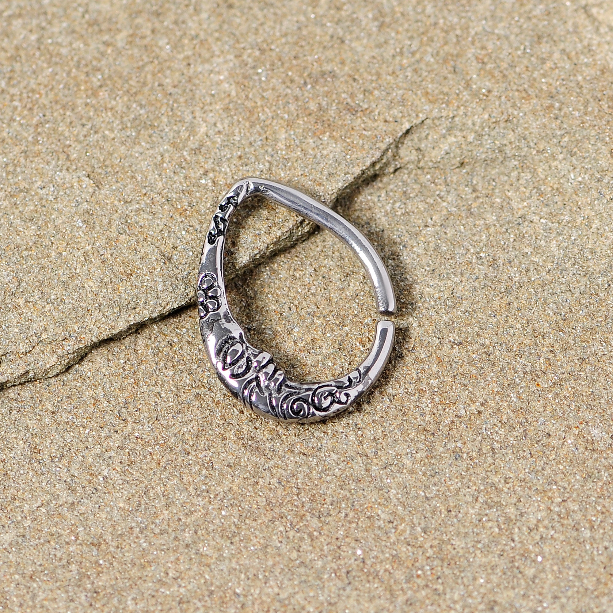 16G 3/8 Man in the Crescent Moon Teardrop Right Ear Closure Ring