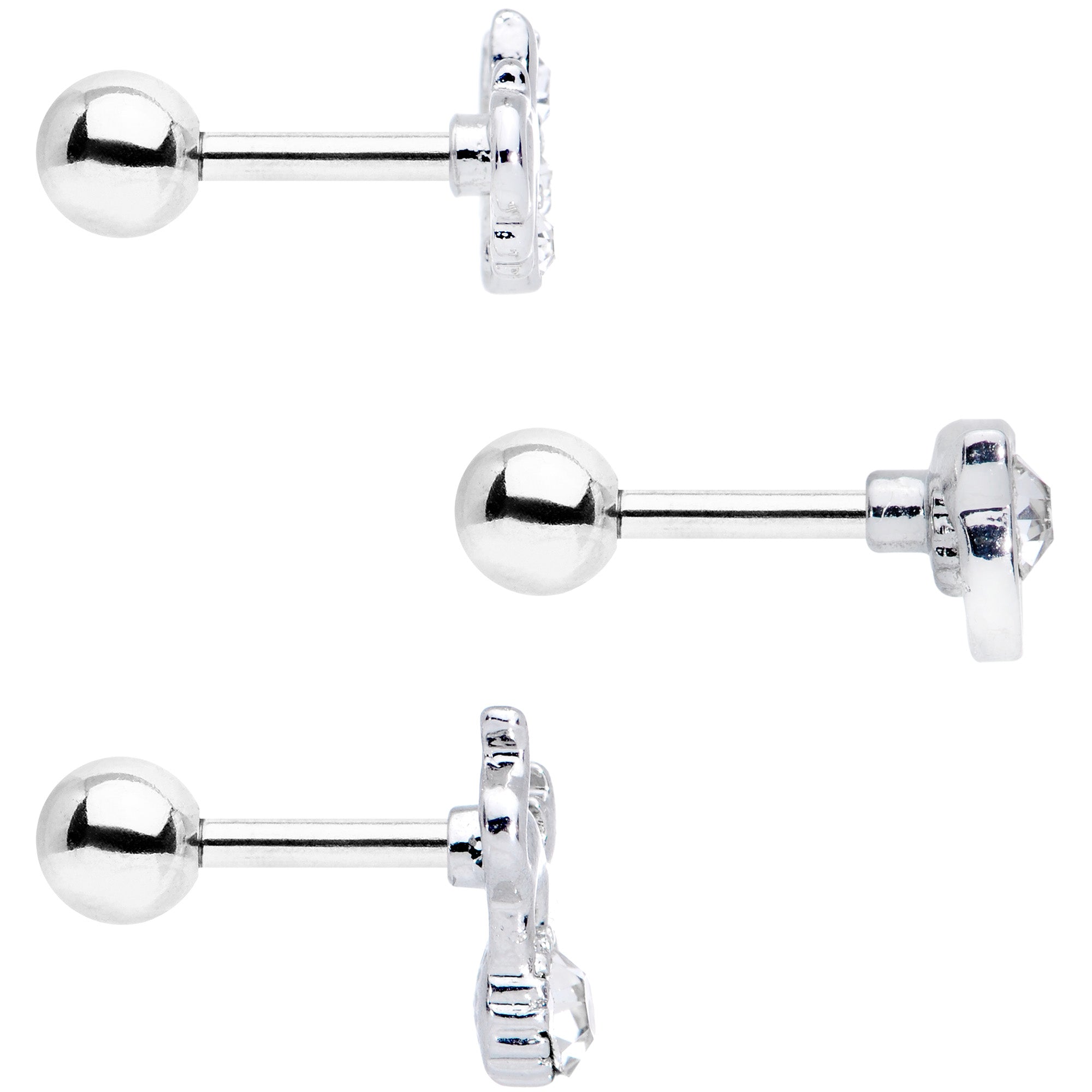 16G 1/4 Clear Gem Cat Theme Cartilage Tragus Earring Set of 3