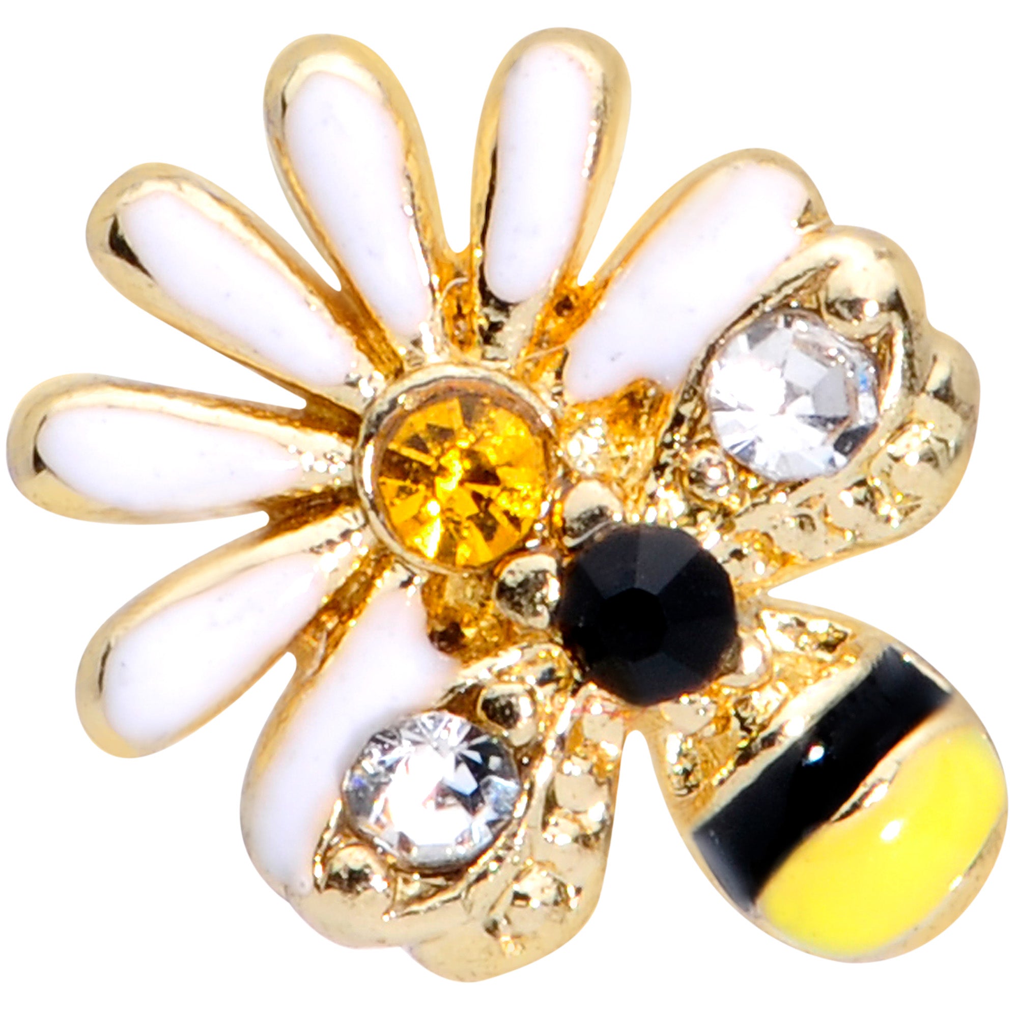 16G 1/4 Clear Yellow Gem Gold Tone Daisy Bee Cartilage Tragus