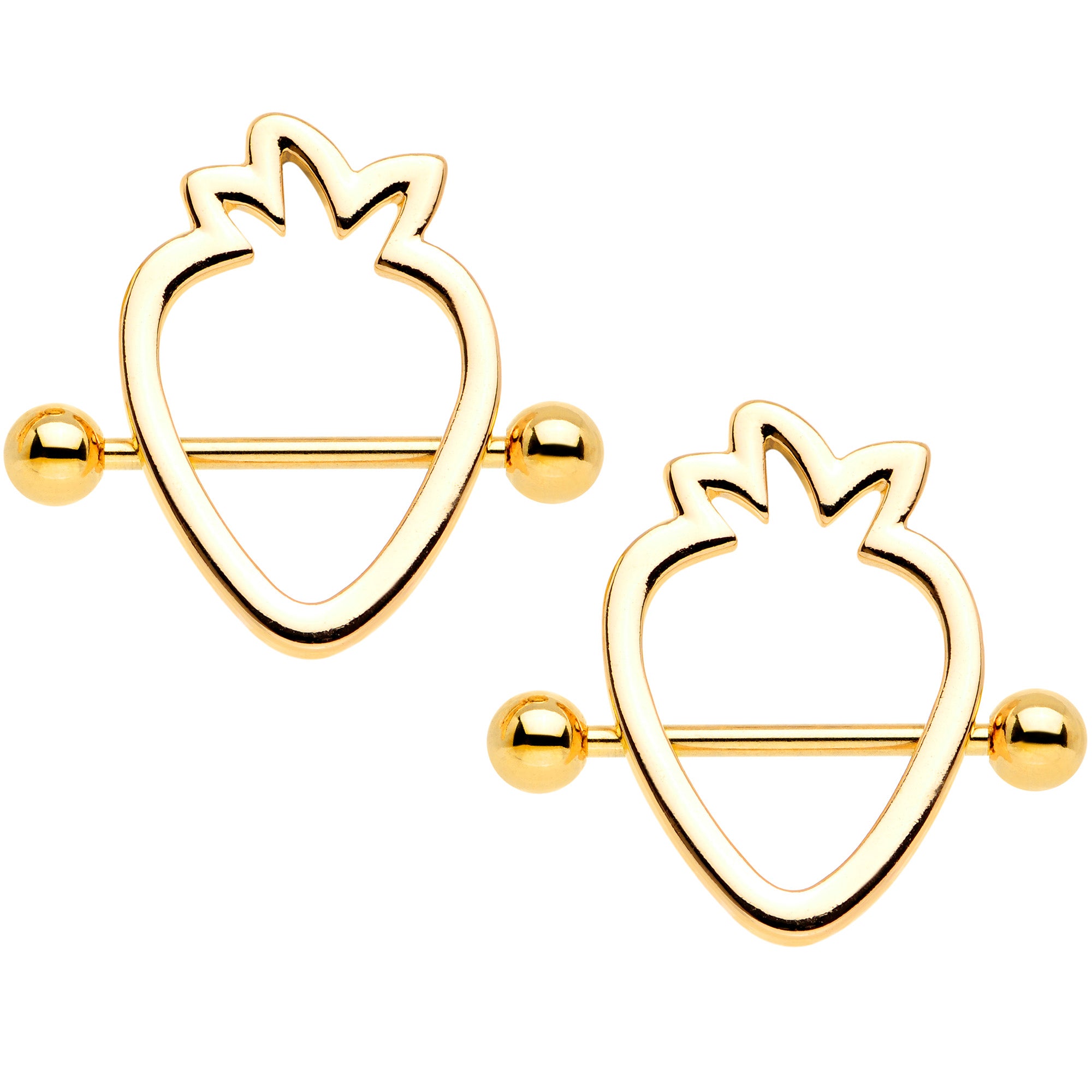 14G 3/4 Gold Tone Hollow Strawberry Nipple Shield Set