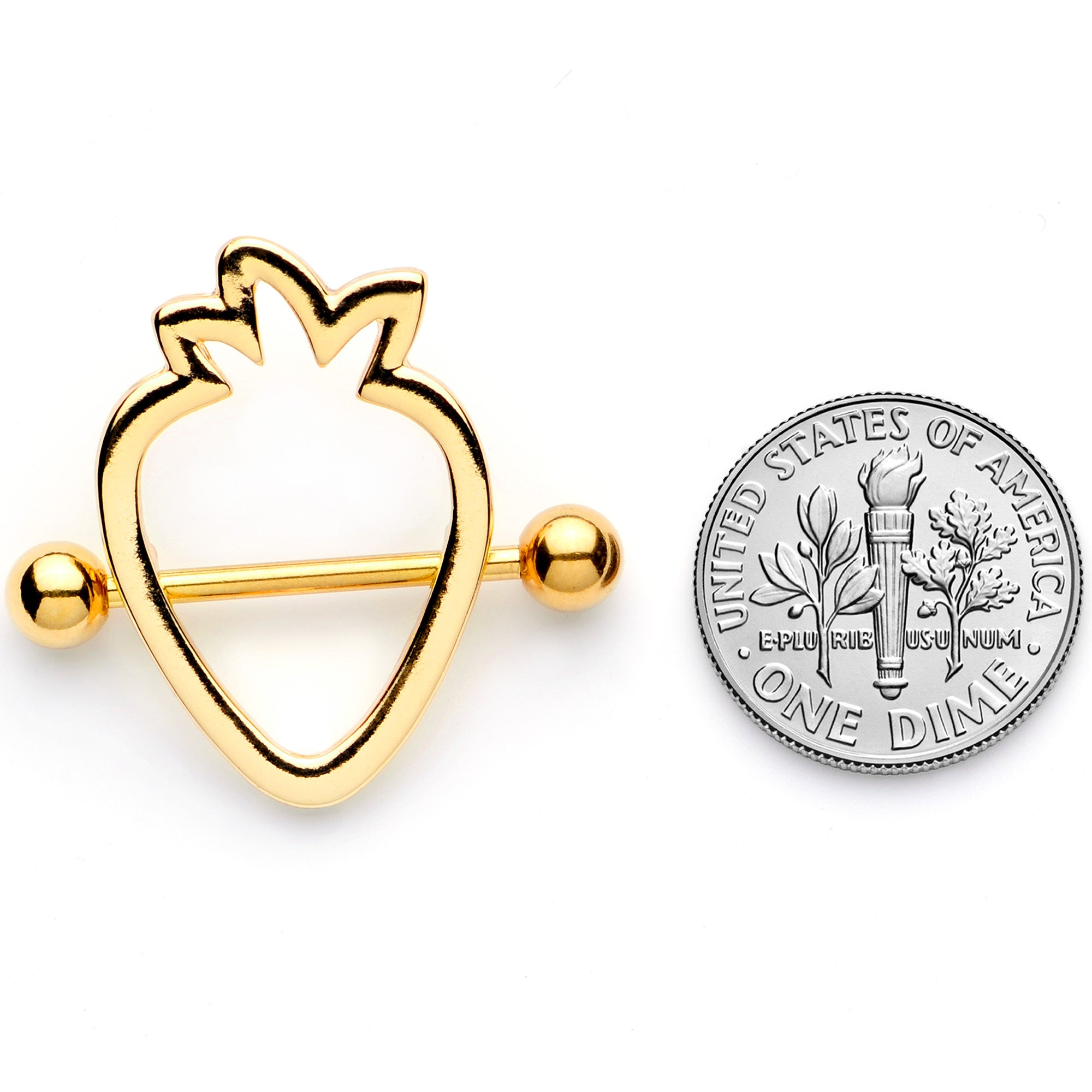 14G 3/4 Gold Tone Hollow Strawberry Nipple Shield Set