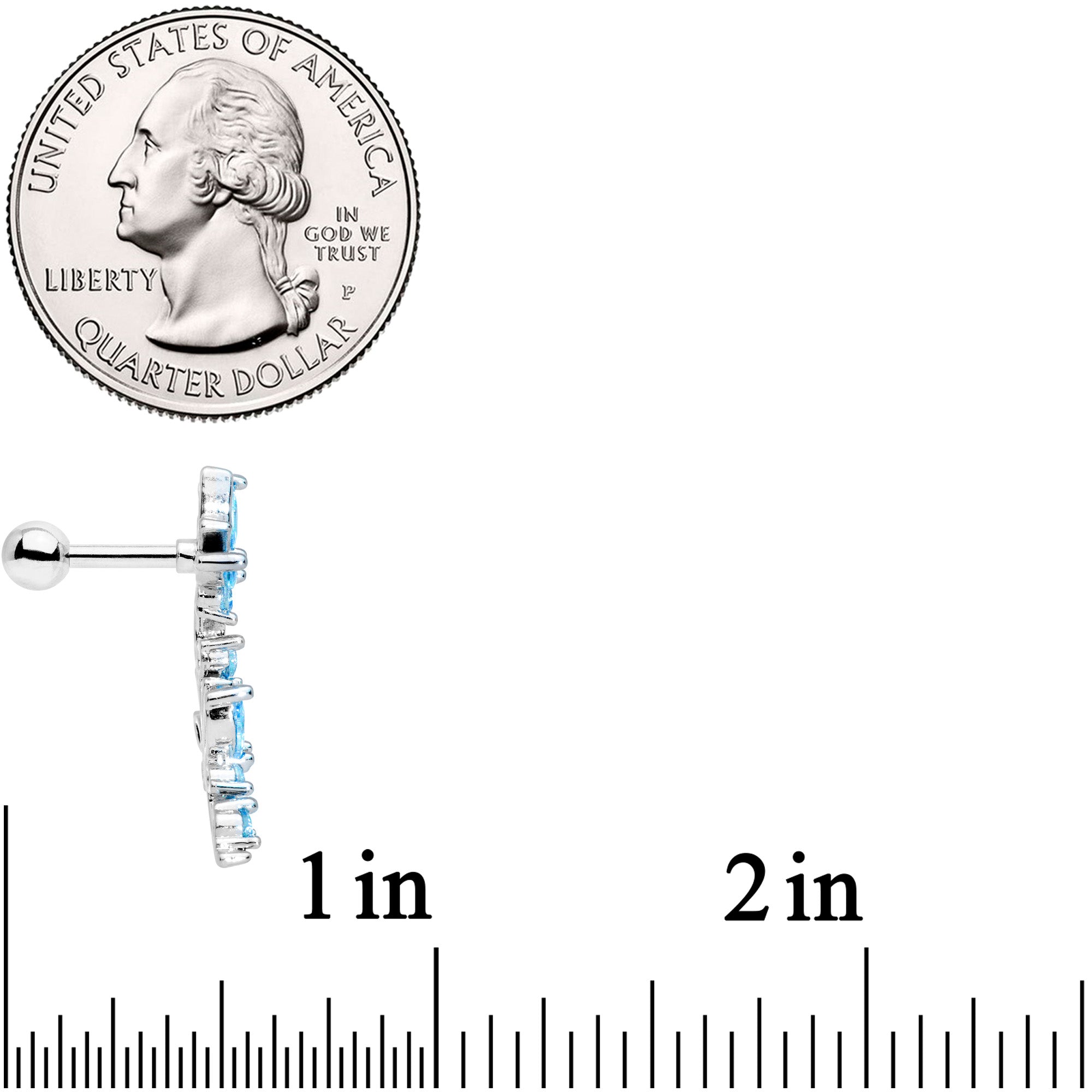 16G 1/4 Aqua CZ Gem Butterflies Left Ear Cartilage Tragus