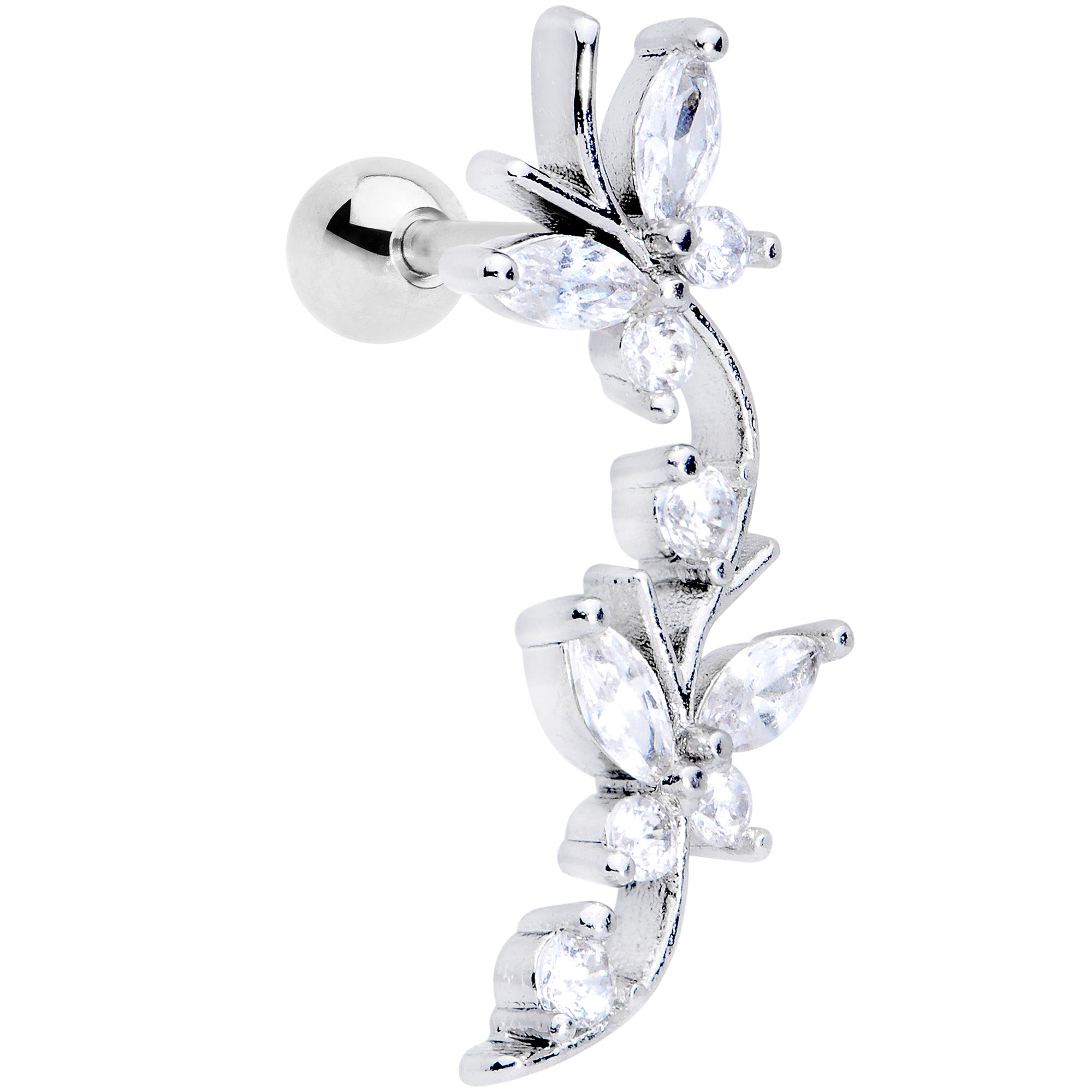 16G 1/4 Clear CZ Gem Butterflies Left Ear Cartilage Tragus