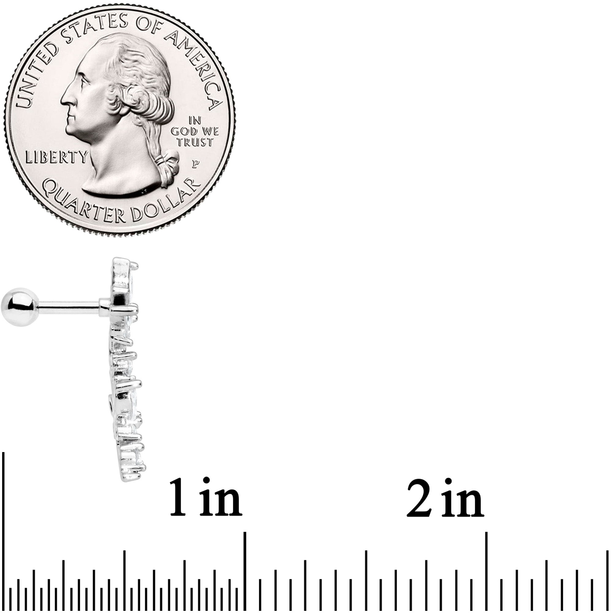 16G 1/4 Clear CZ Gem Butterflies Left Ear Cartilage Tragus