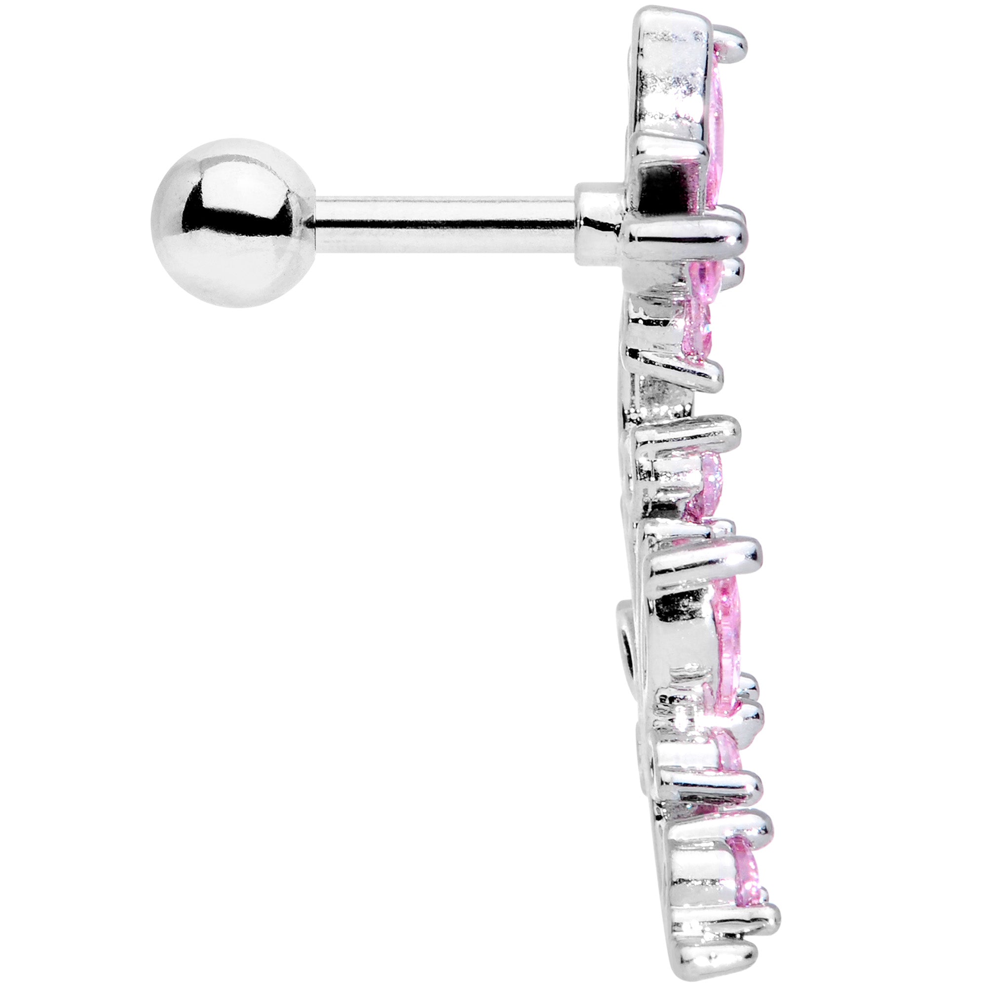 16G 1/4 Pink CZ Gem Butterflies Left Ear Cartilage Tragus