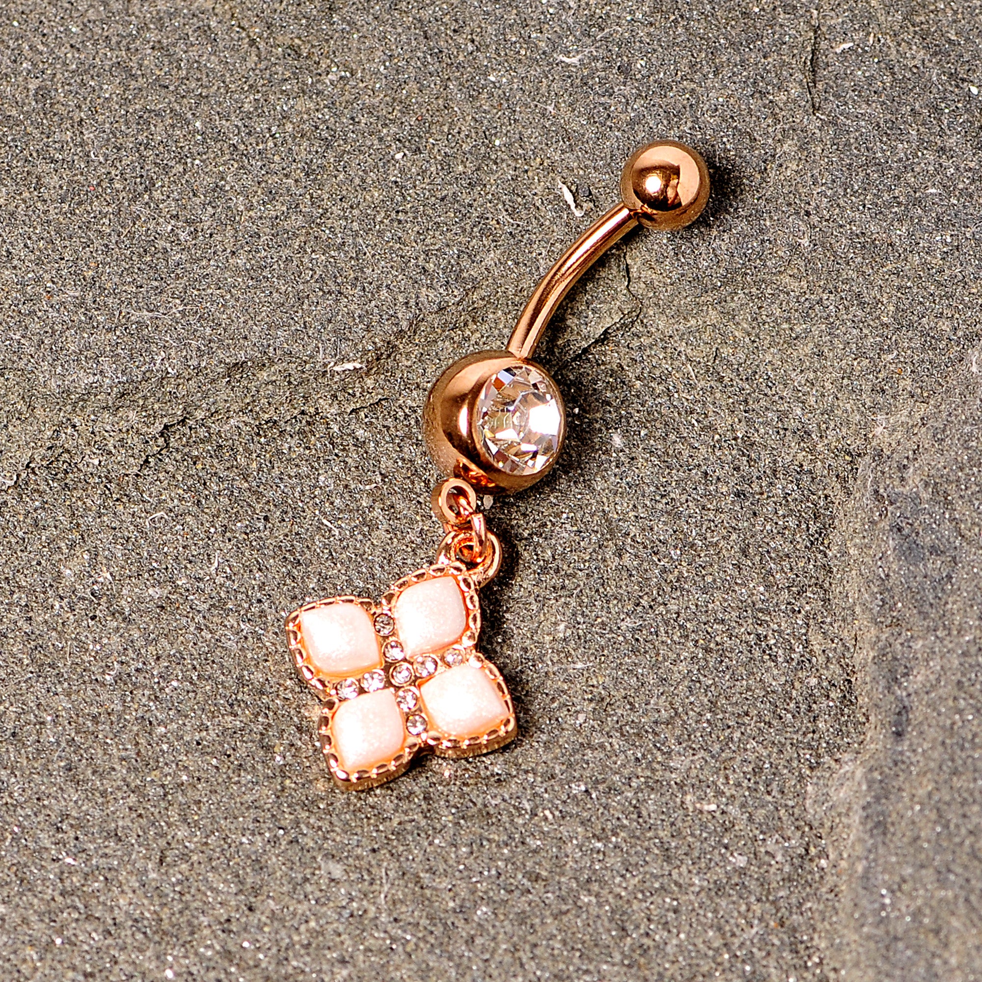 Clear Gem Rose Gold Tone Royal Renaissance Dangle Belly Ring