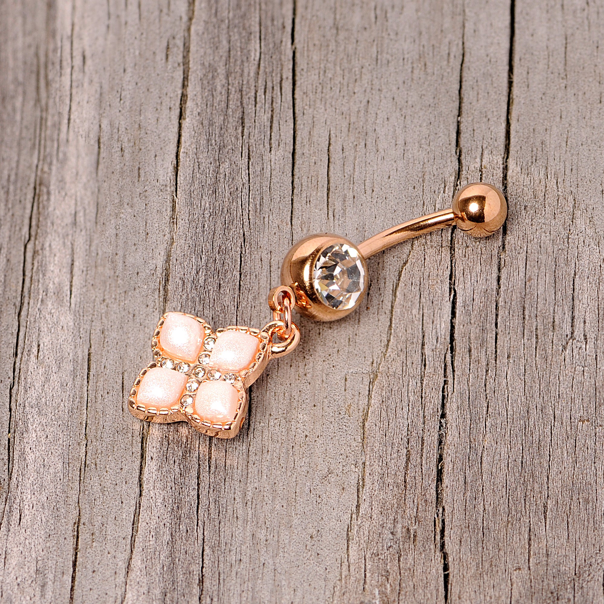 Clear Gem Rose Gold Tone Royal Renaissance Dangle Belly Ring