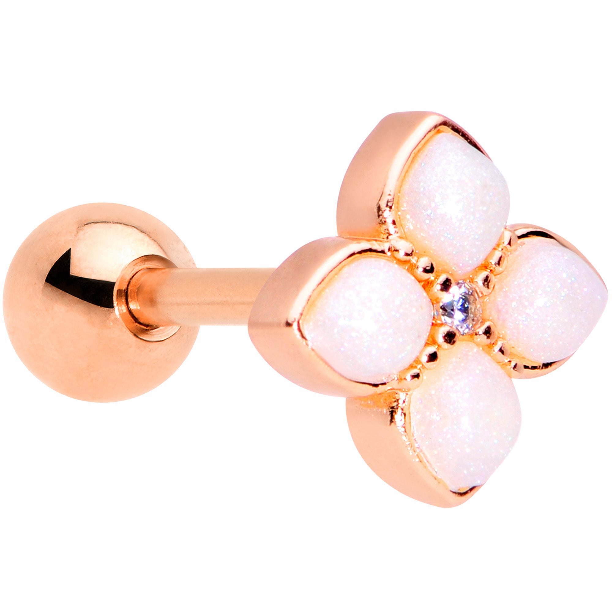 16G 1/4 Clear Gem Rose Gold Tone Renaissance Cartilage Tragus