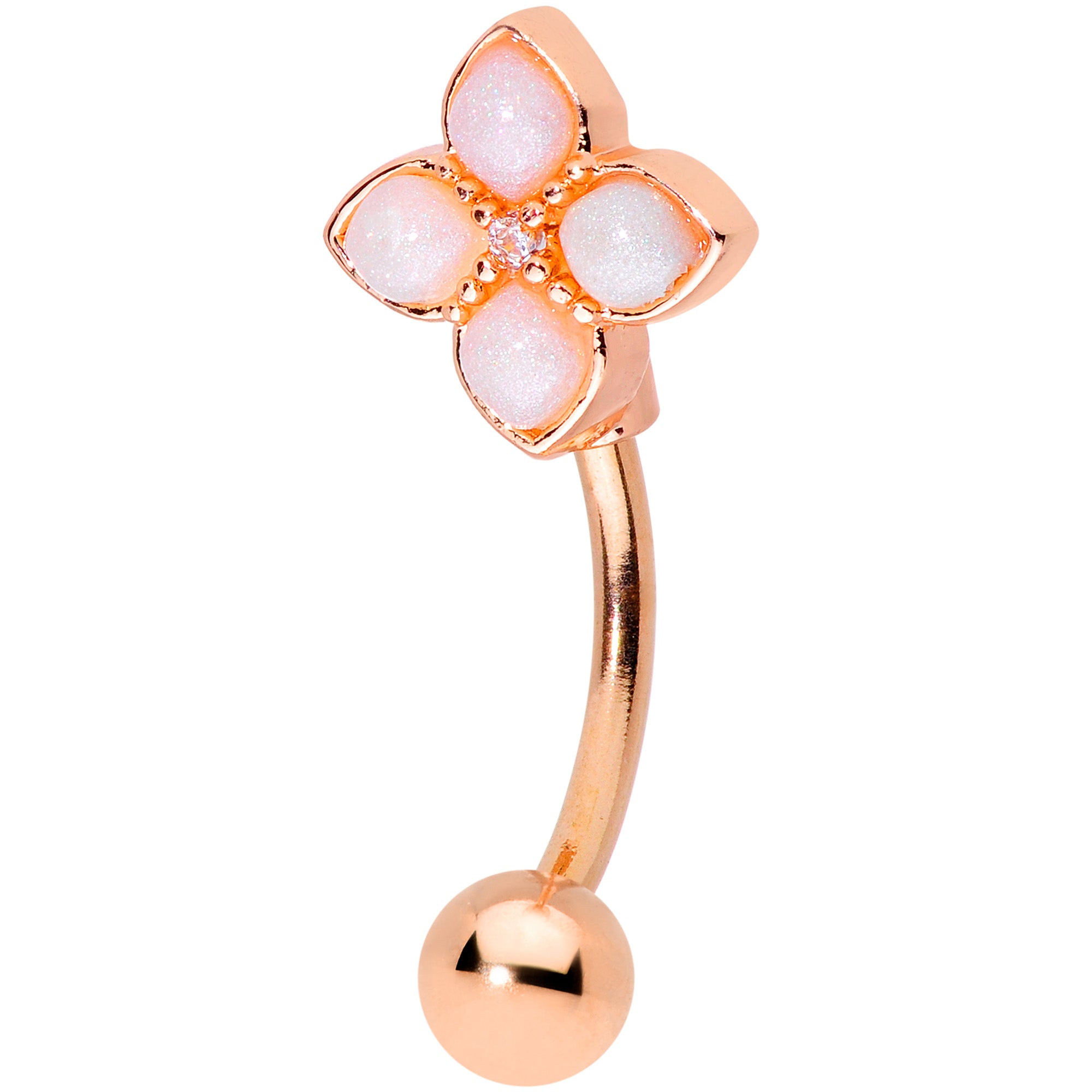 16G 5/16 Clear Gem Rose Gold Tone Rhombus Curved Eyebrow Ring