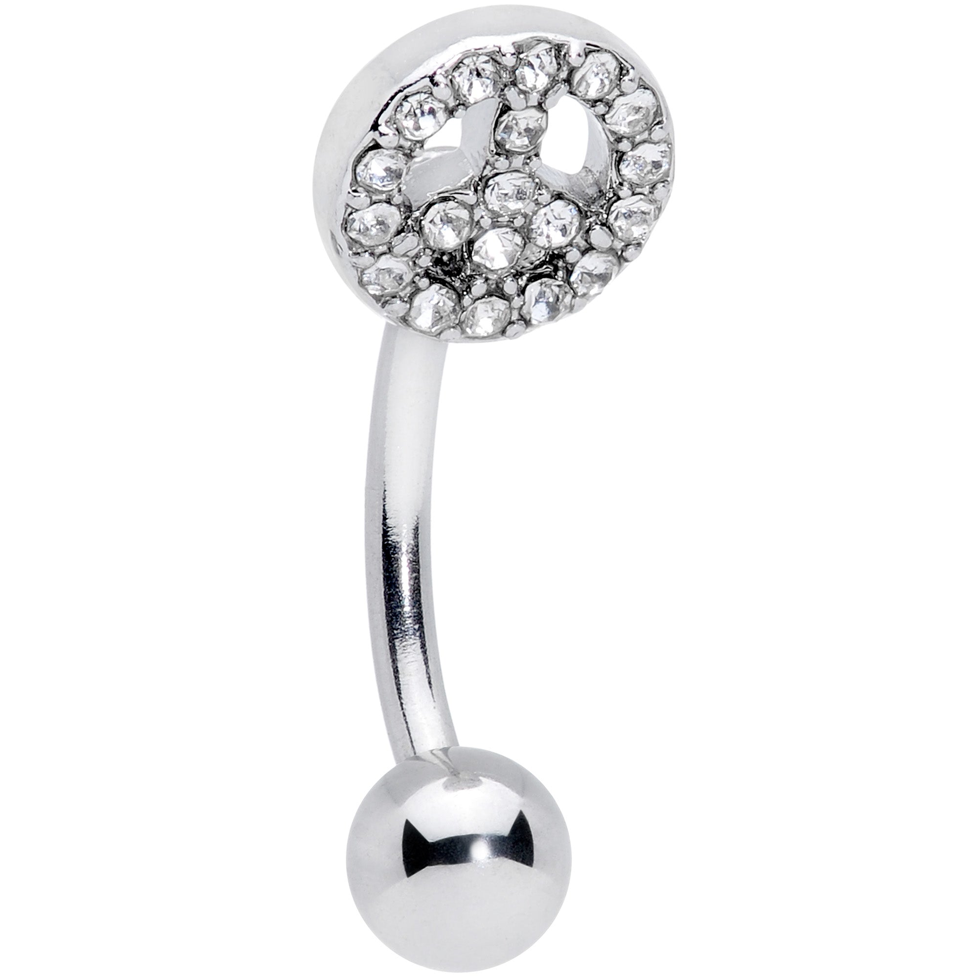 16G 5/16 Clear Gem Retro Peace Sign Curved Eyebrow Ring