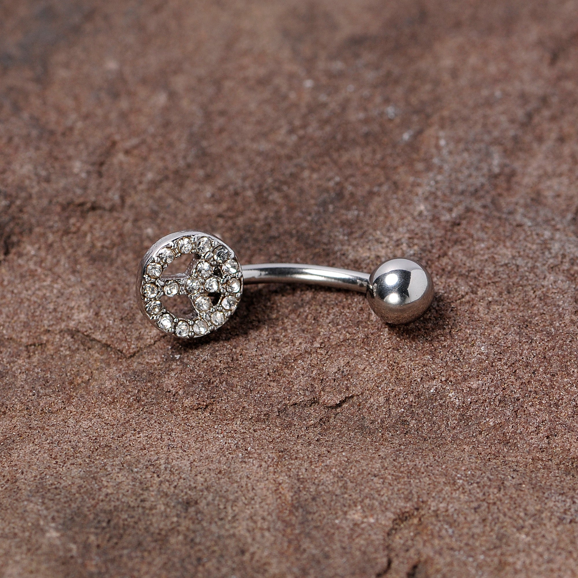 16G 5/16 Clear Gem Retro Peace Sign Curved Eyebrow Ring