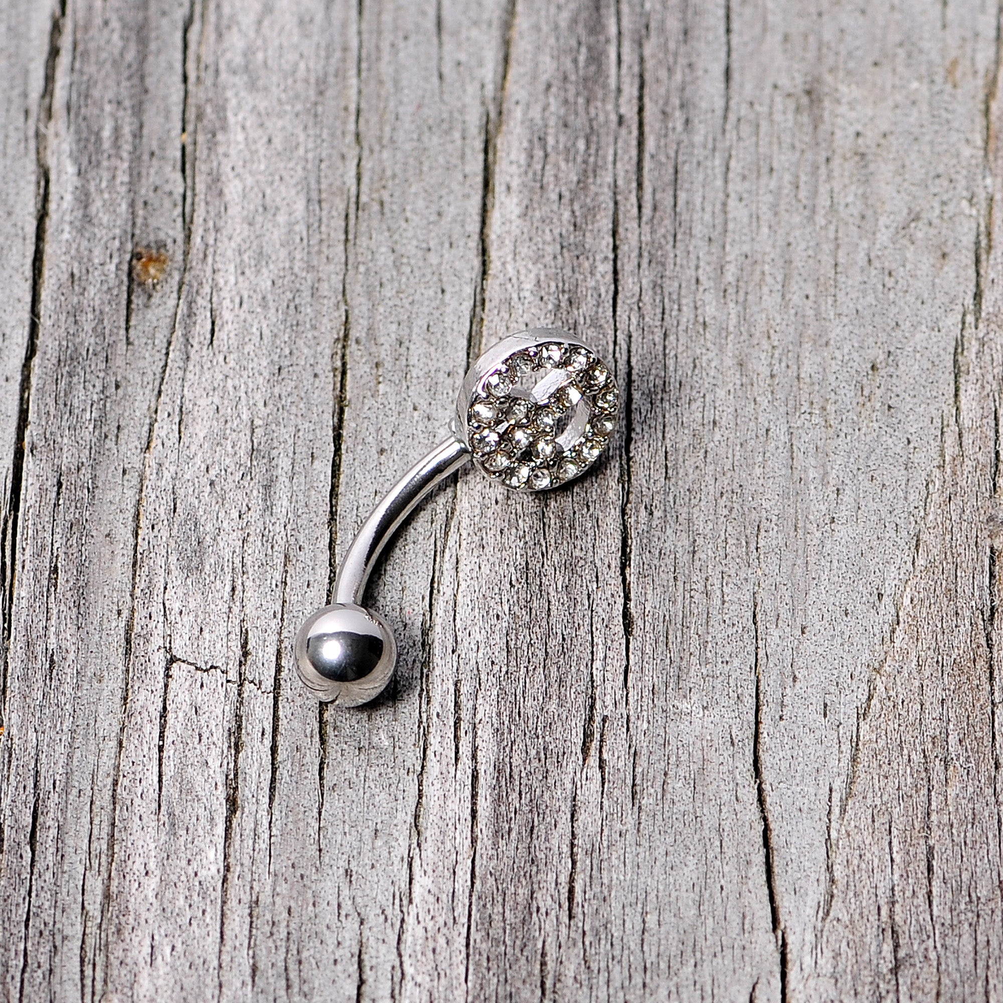 16G 5/16 Clear Gem Retro Peace Sign Curved Eyebrow Ring