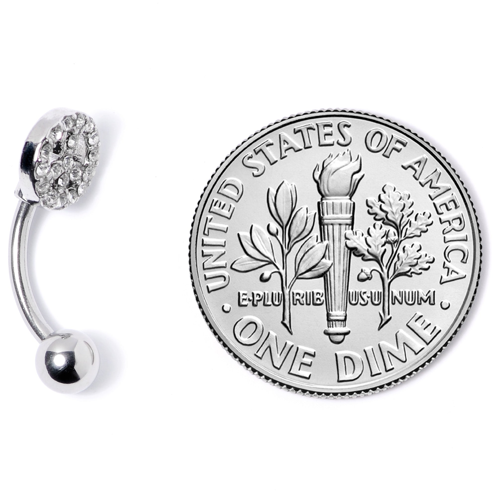 16G 5/16 Clear Gem Retro Peace Sign Curved Eyebrow Ring