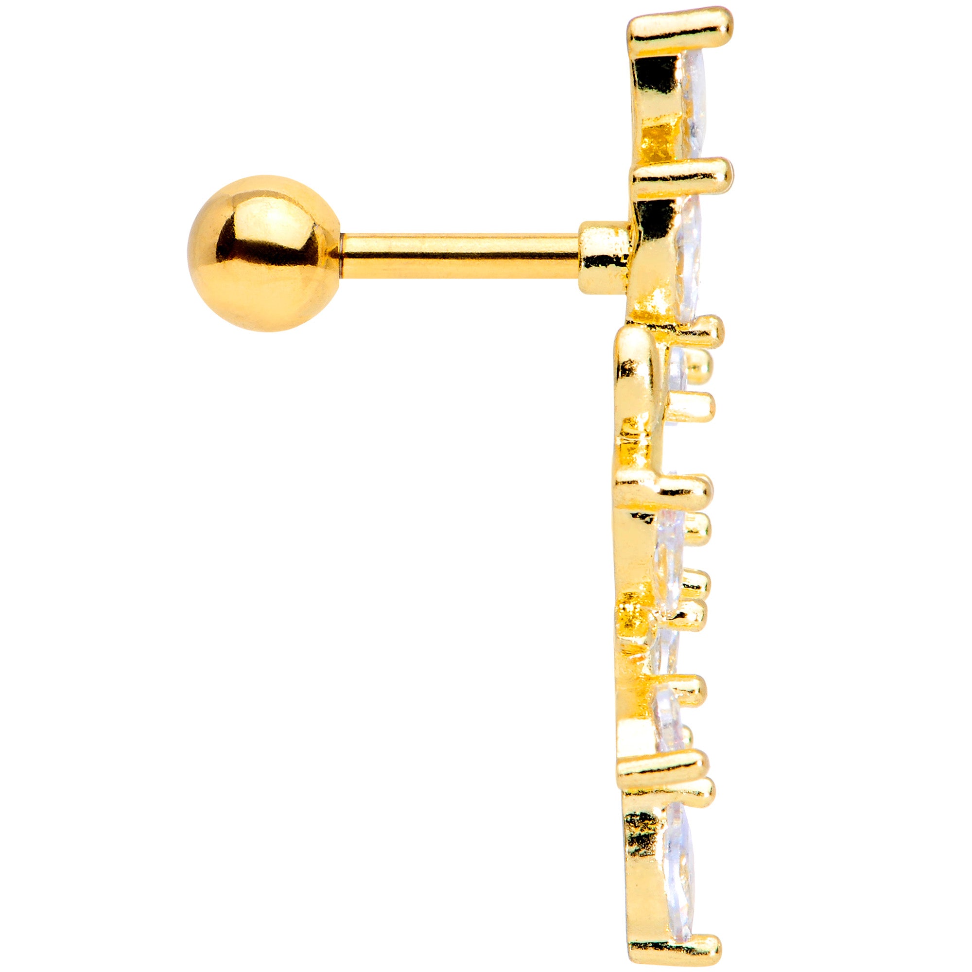 16G 1/4 Clear CZ Gem Gold Tone Trailing Vine Cartilage Tragus