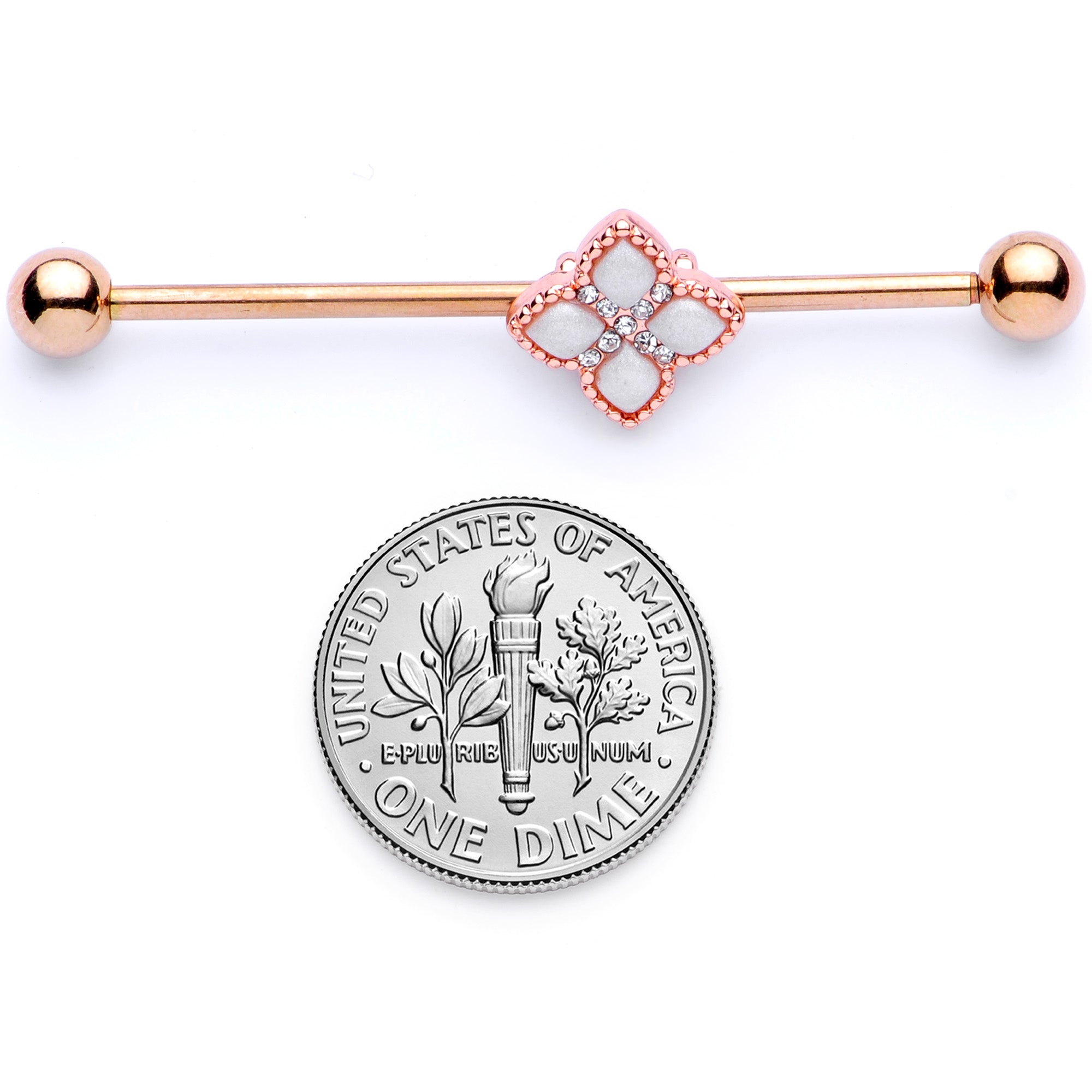 14G Clear Gem Rose Gold Tone Renaissance Industrial Barbell 38mm