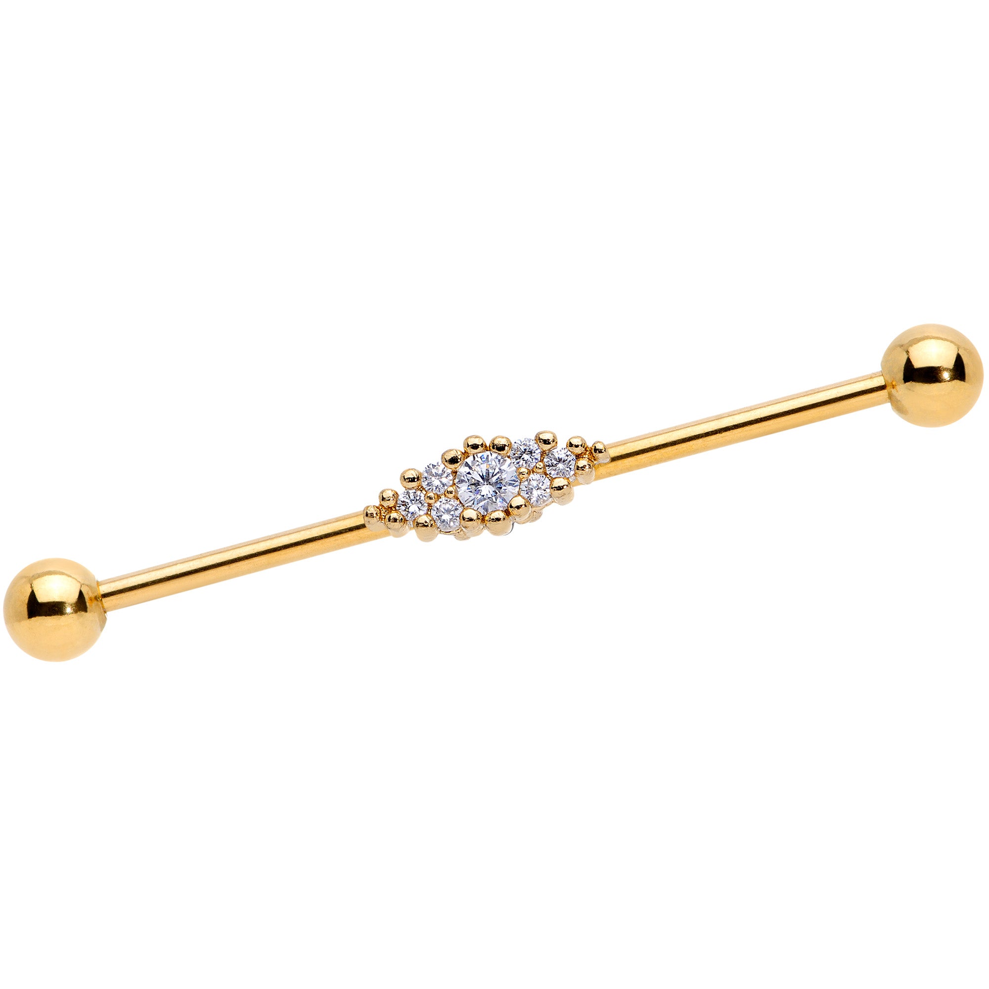 14G Clear CZ Gem Gold Tone Texture Industrial Barbell 38mm