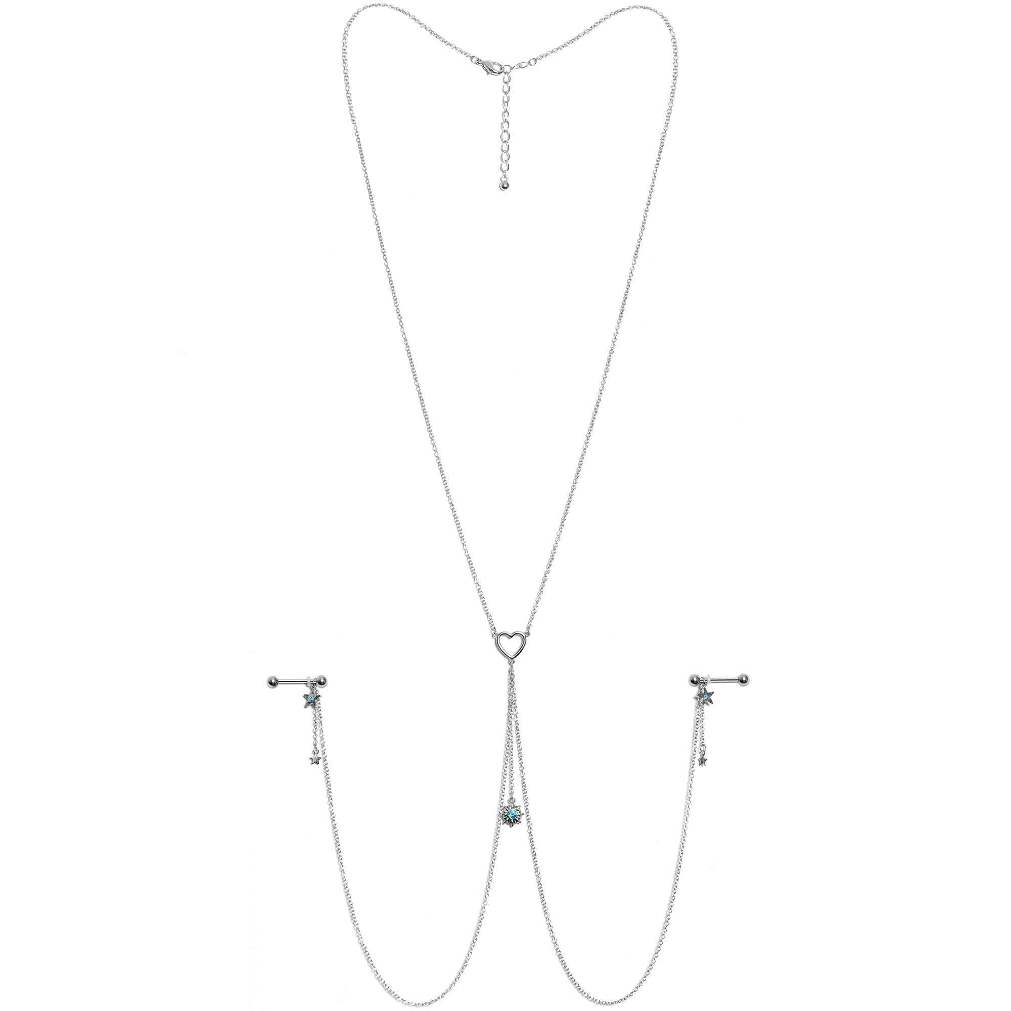 14G 5/8 Blue Gem Sun Heart Star Nipple Chain Necklace