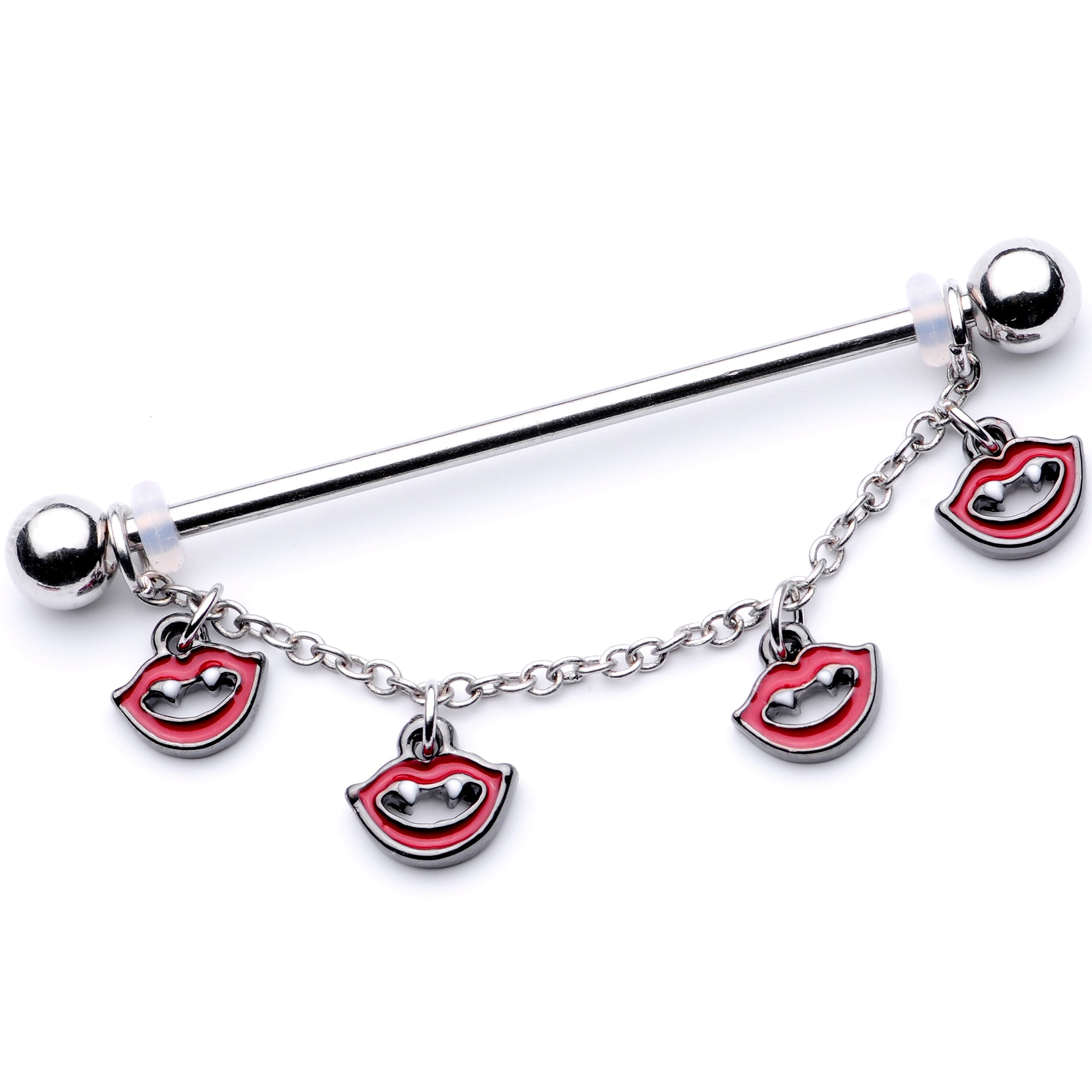 14G Monster Fang Halloween Chain Dangle Industrial Barbell 38mm