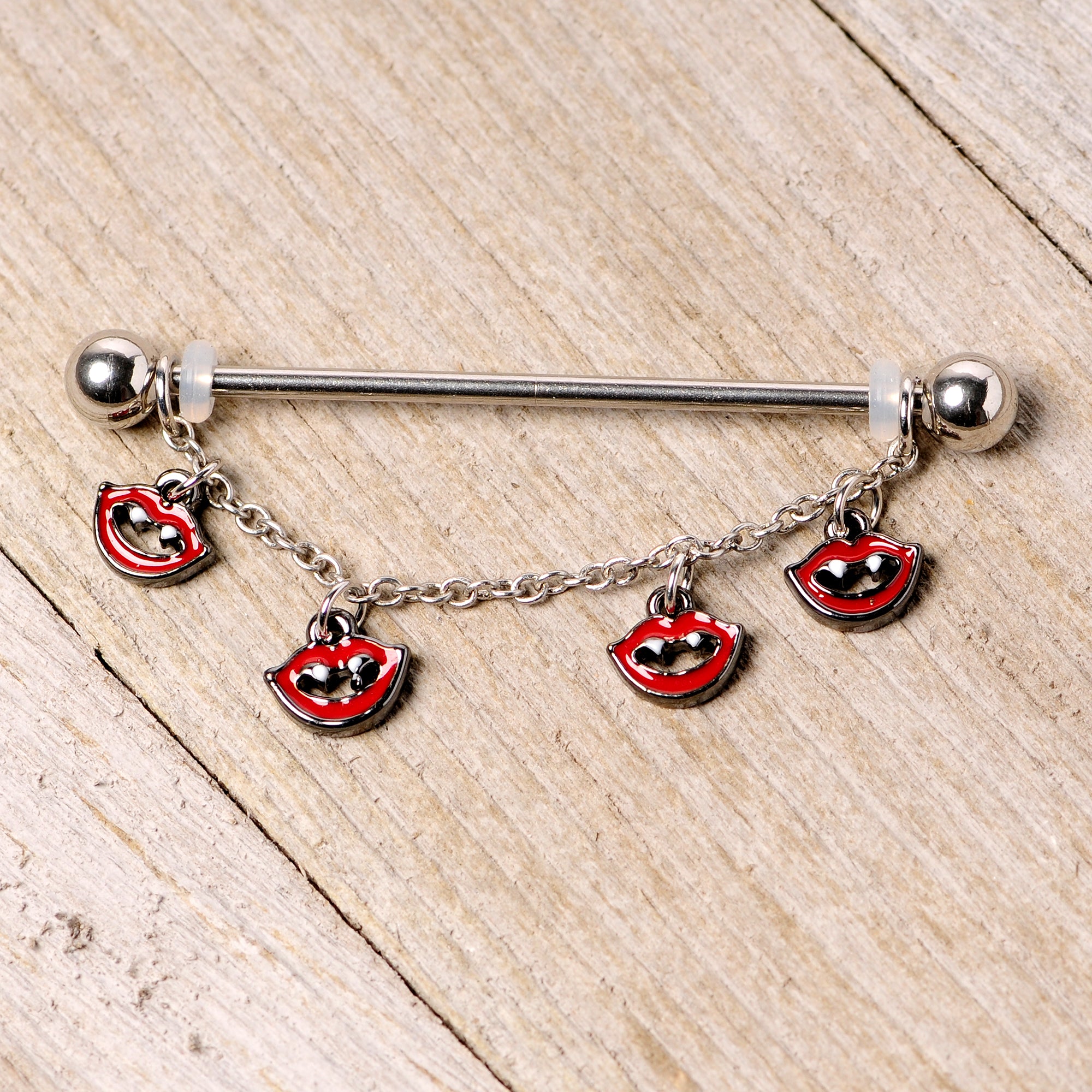 14G Monster Fang Halloween Chain Dangle Industrial Barbell 38mm