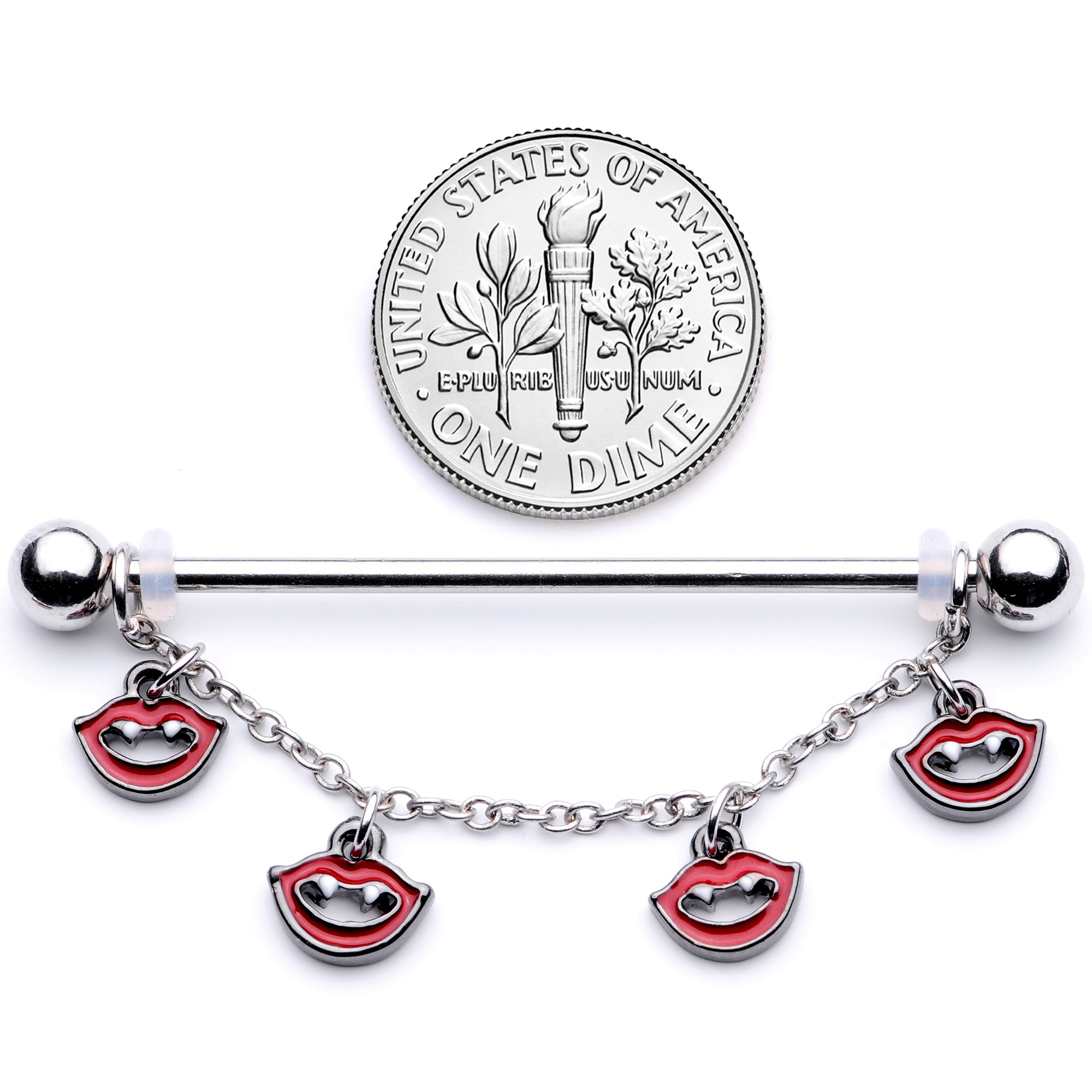 14G Monster Fang Halloween Chain Dangle Industrial Barbell 38mm