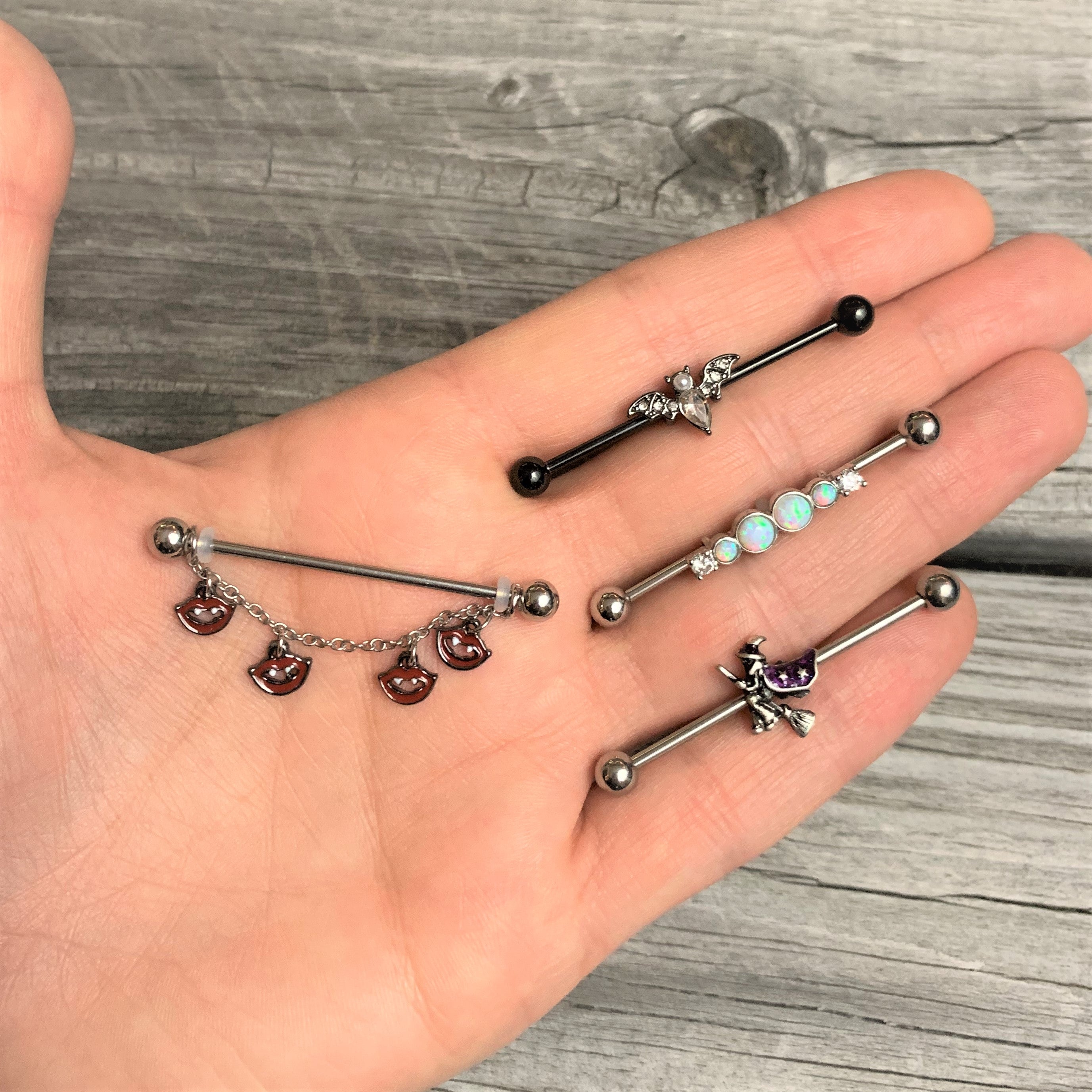 14G Clear Gem Black Bat Halloween Industrial Barbell 38mm