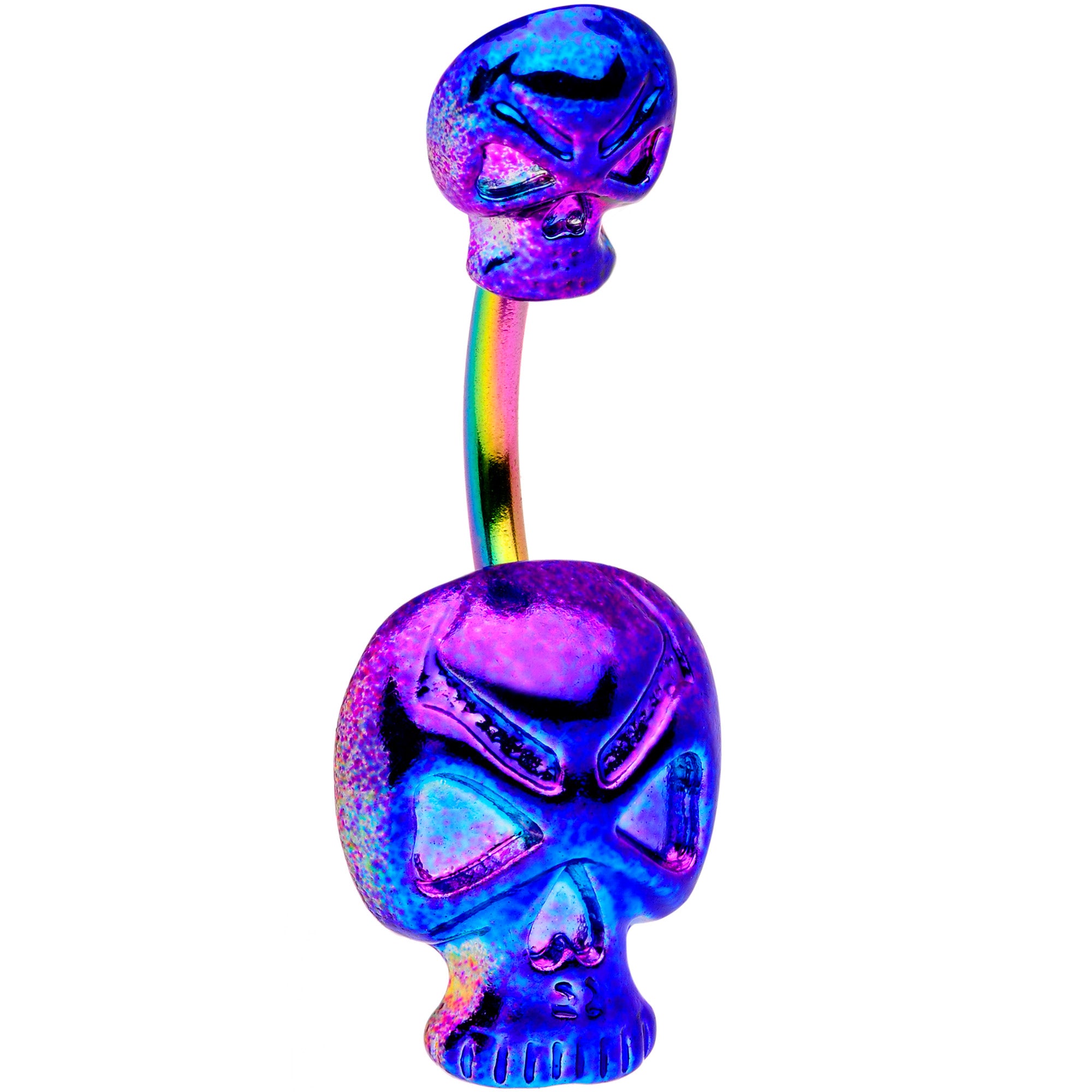 Rainbow Scary Double Skull Halloween Double Mount Belly Ring