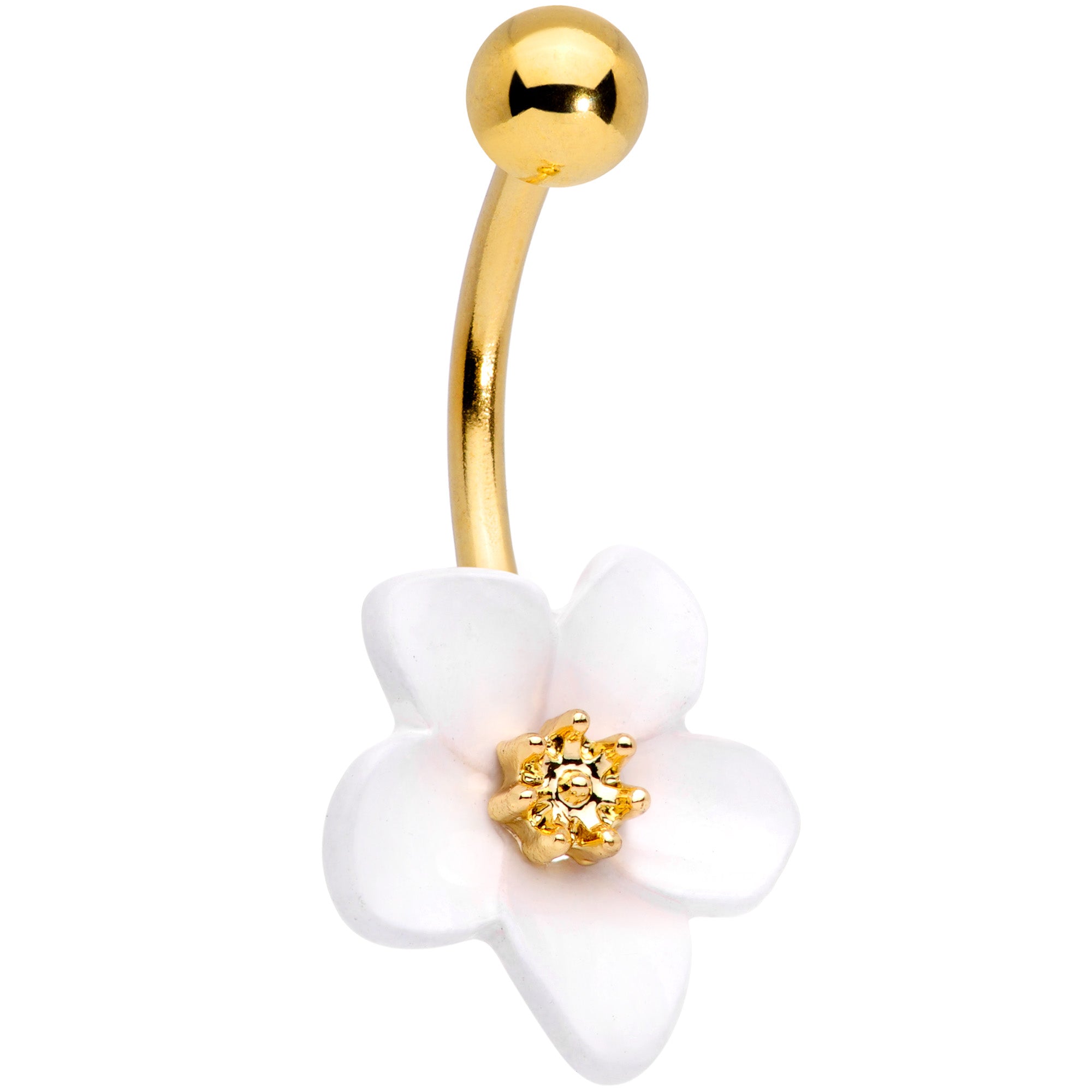 Gold Tone Spring Blossom Pretty White Flower Belly Ring
