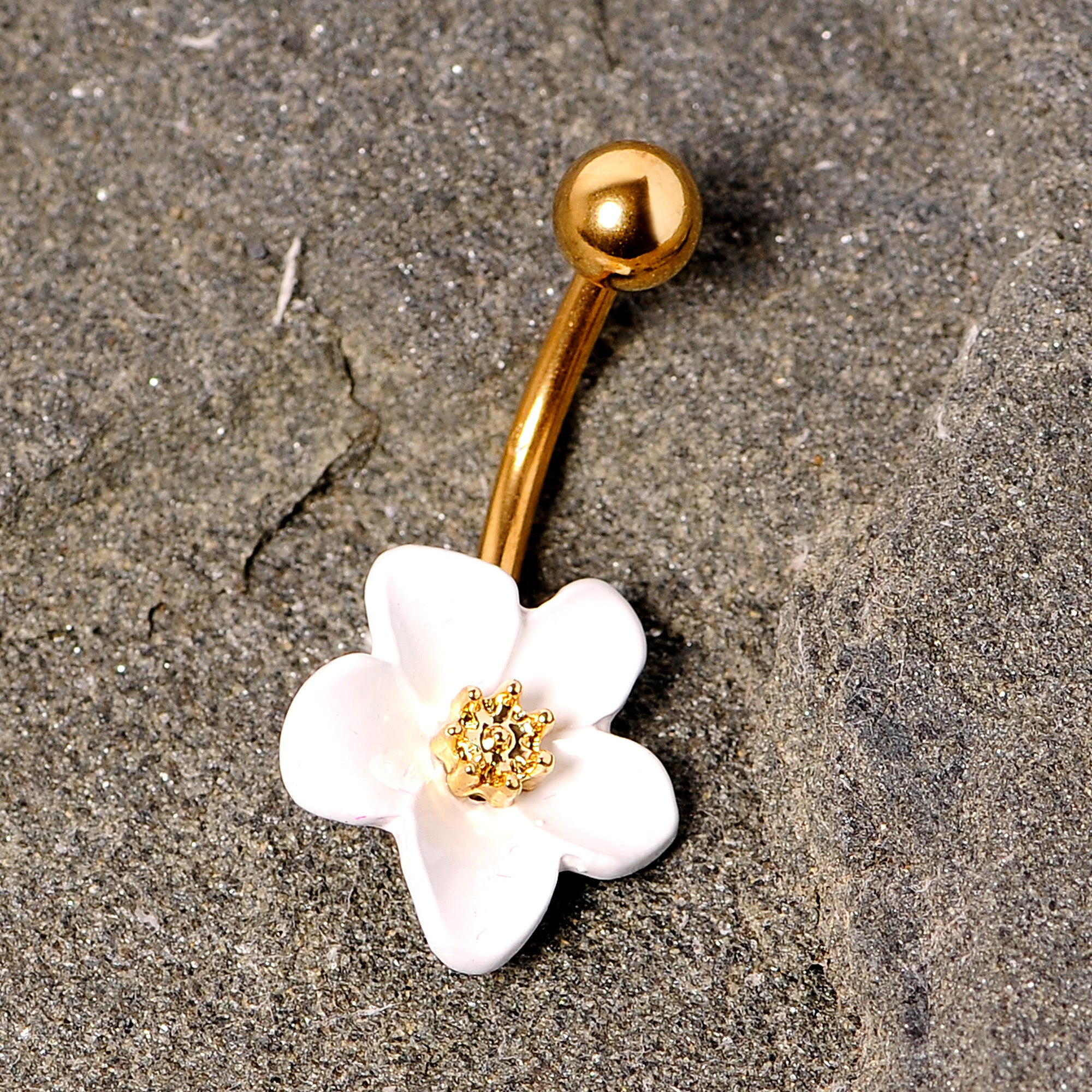 Gold Tone Spring Blossom Pretty White Flower Belly Ring