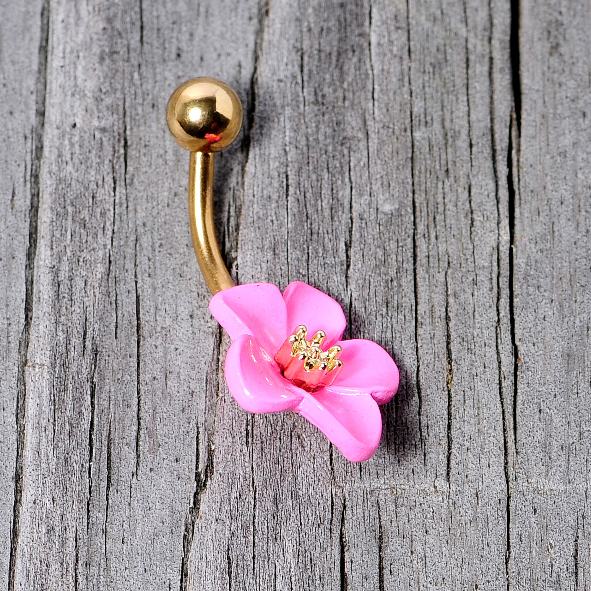 Gold Tone Spring Blossom Pretty Pink Flower Belly Ring