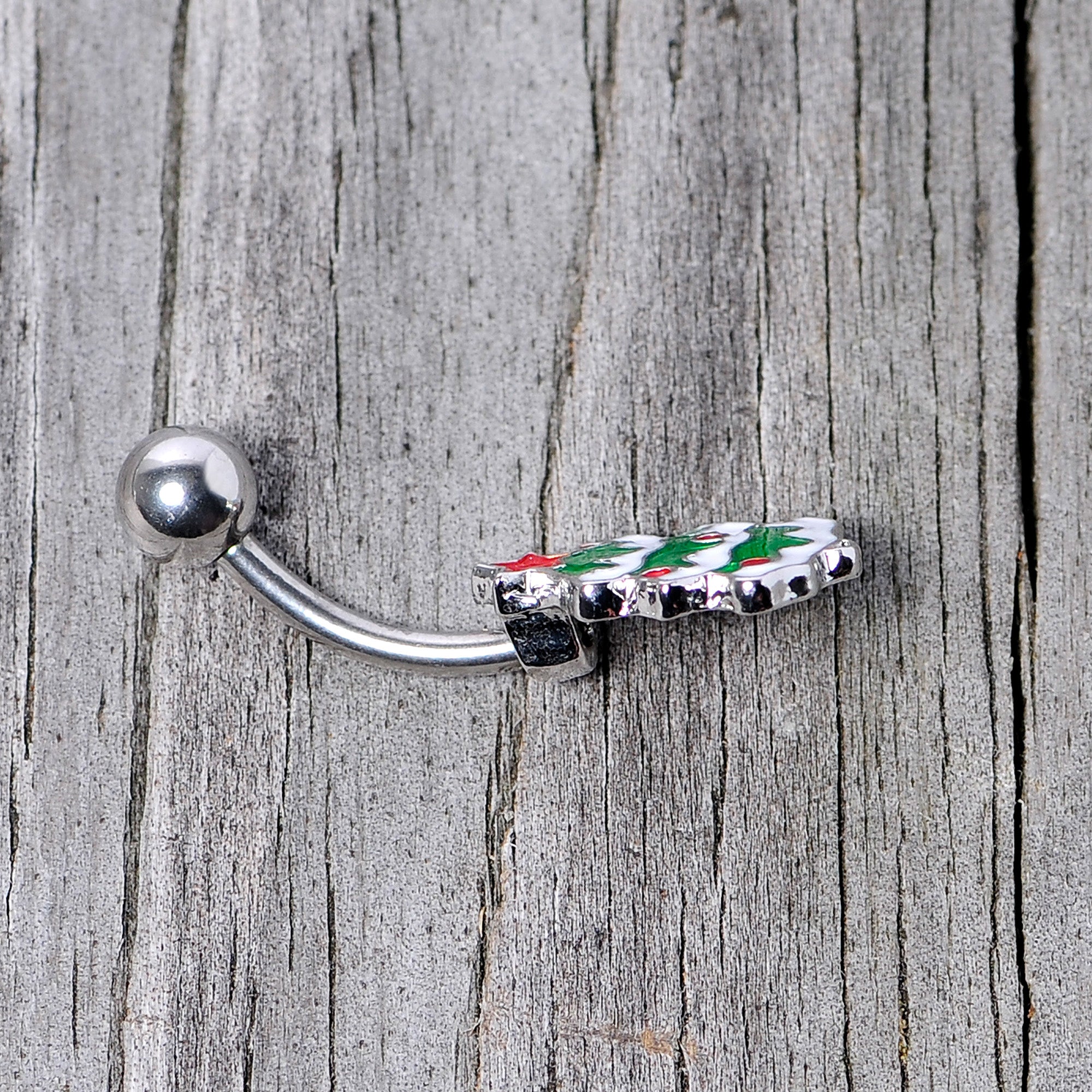 Green Red White Christmas Tree Holiday Belly Ring