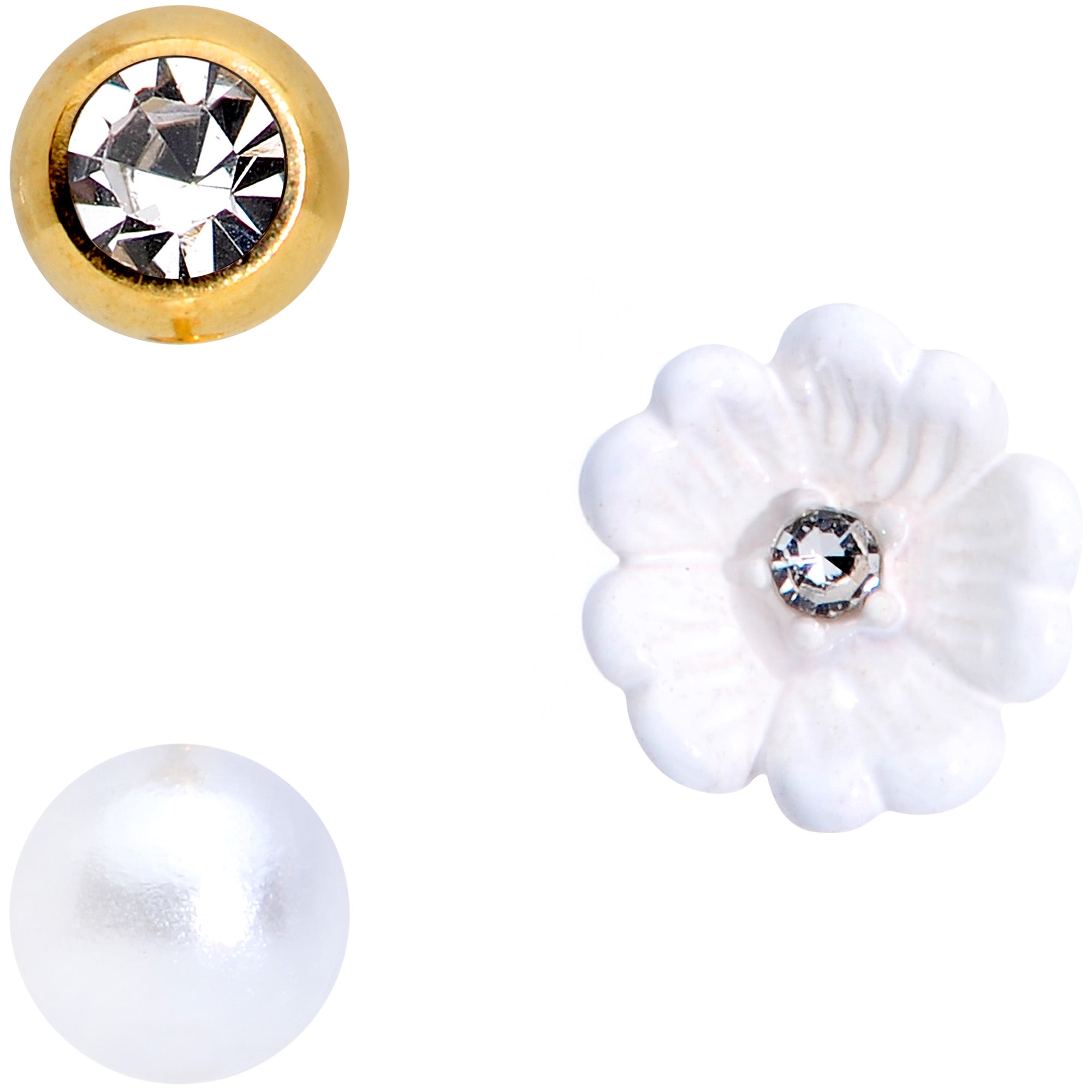 16G 5/16 Clear Gem Gold Tone Flower Labret Tragus Set of 3