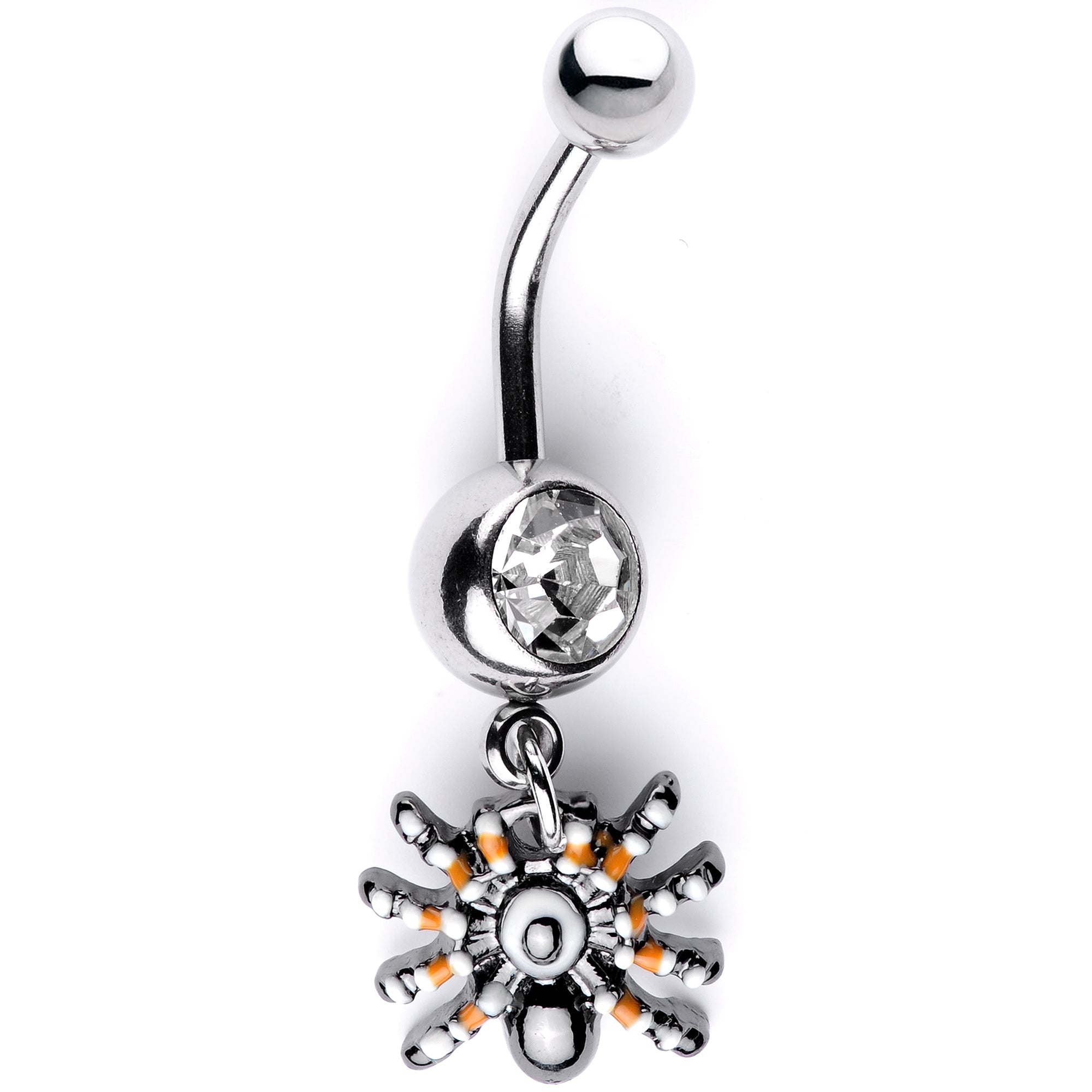 Clear Gem Tarantula Spider Halloween Dangle Belly Ring