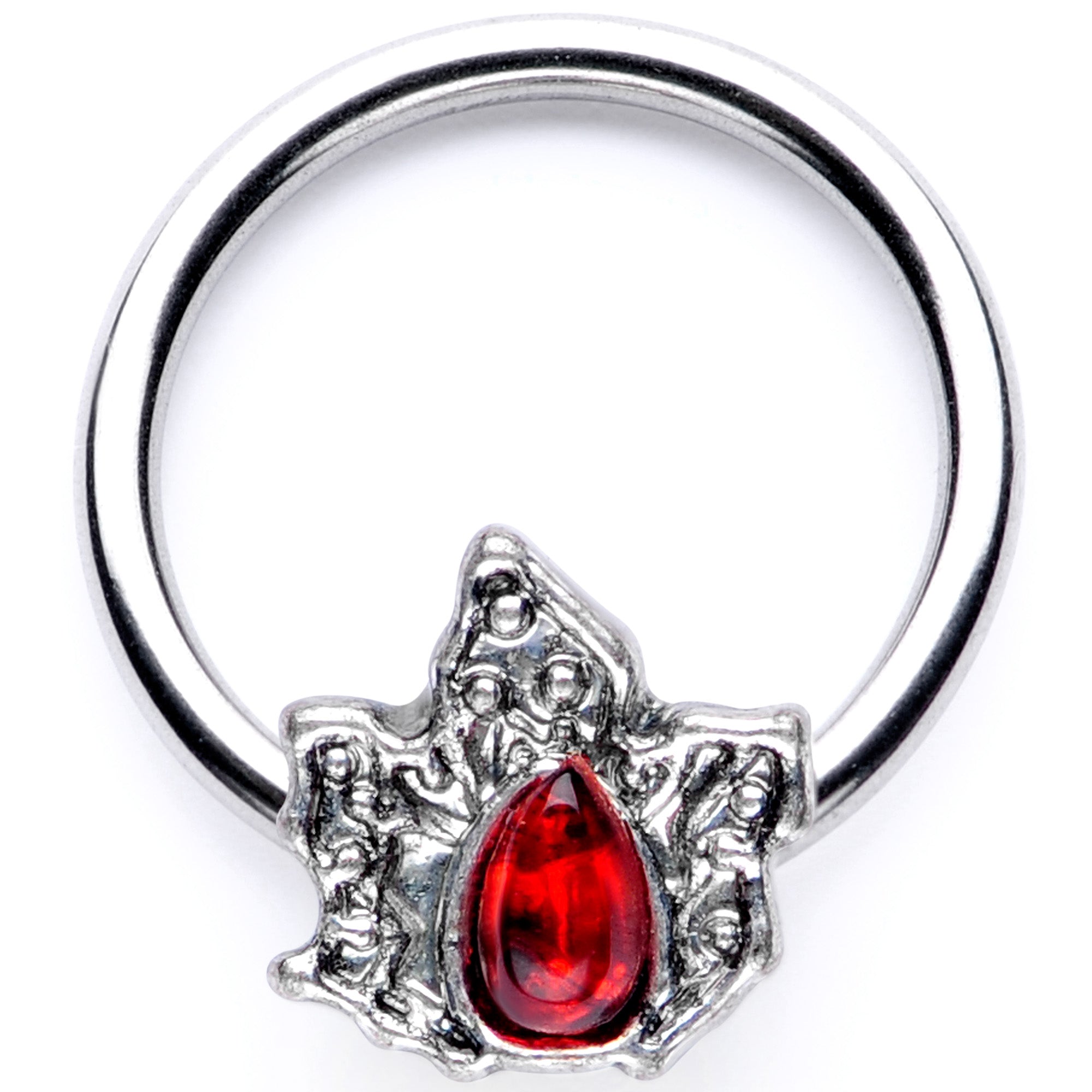 16G 3/8 Red Gem Holly Leaf Holiday BCR Captive Ring