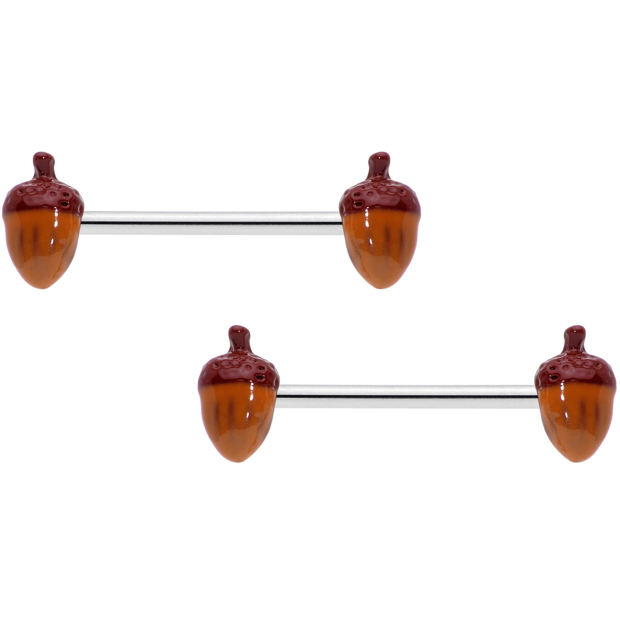 14G 5/8 Brown Autumn Acorn Barbell Nipple Ring Set