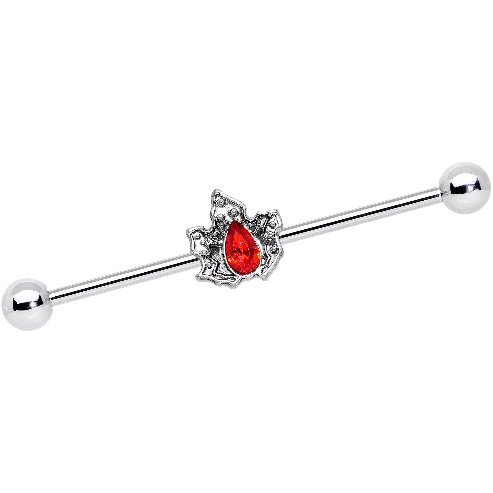 14G Red Gem Holiday Holly Leaf Christmas Industrial Barbell 38mm