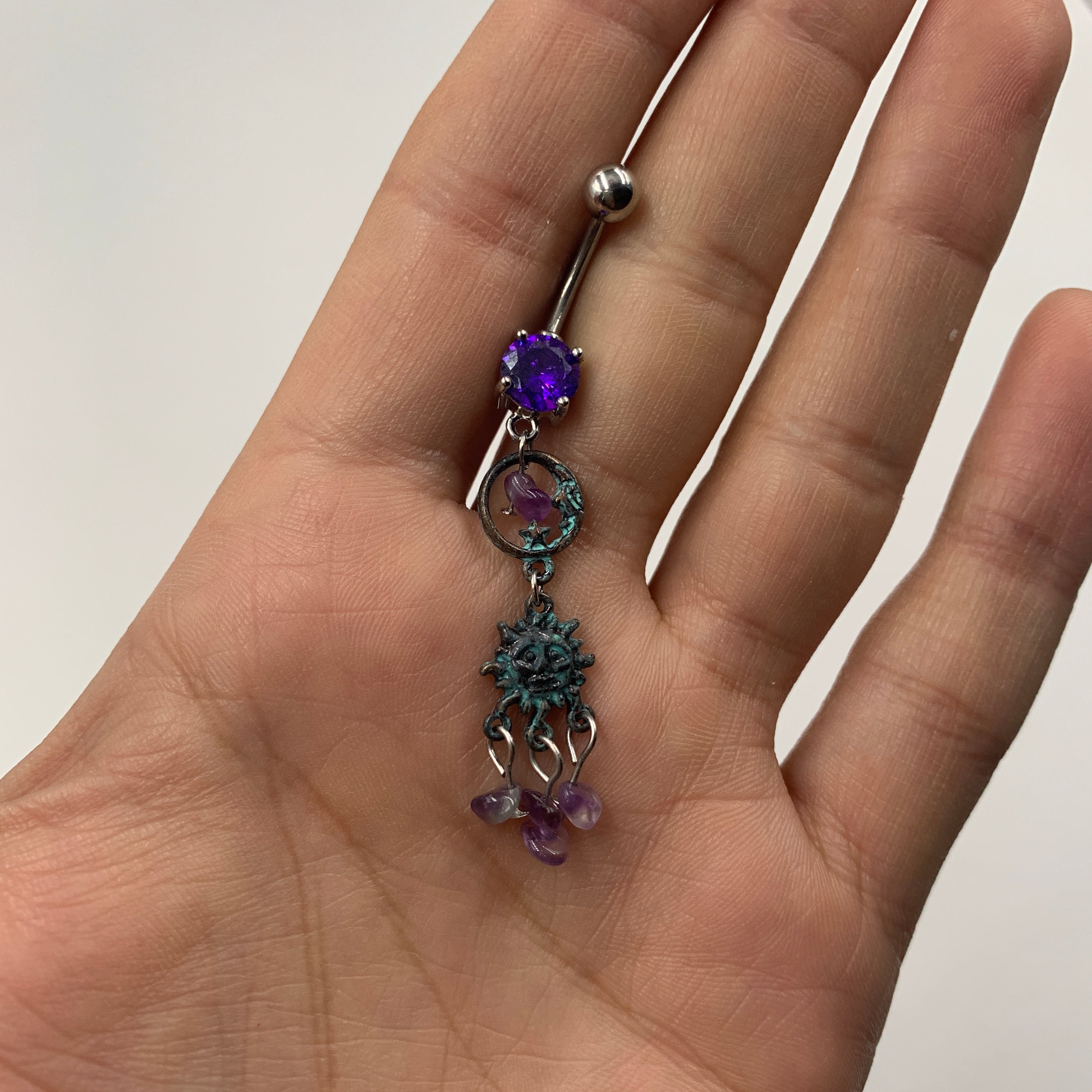 Purple Gem Solstice Sun Moon Dangle Belly Ring