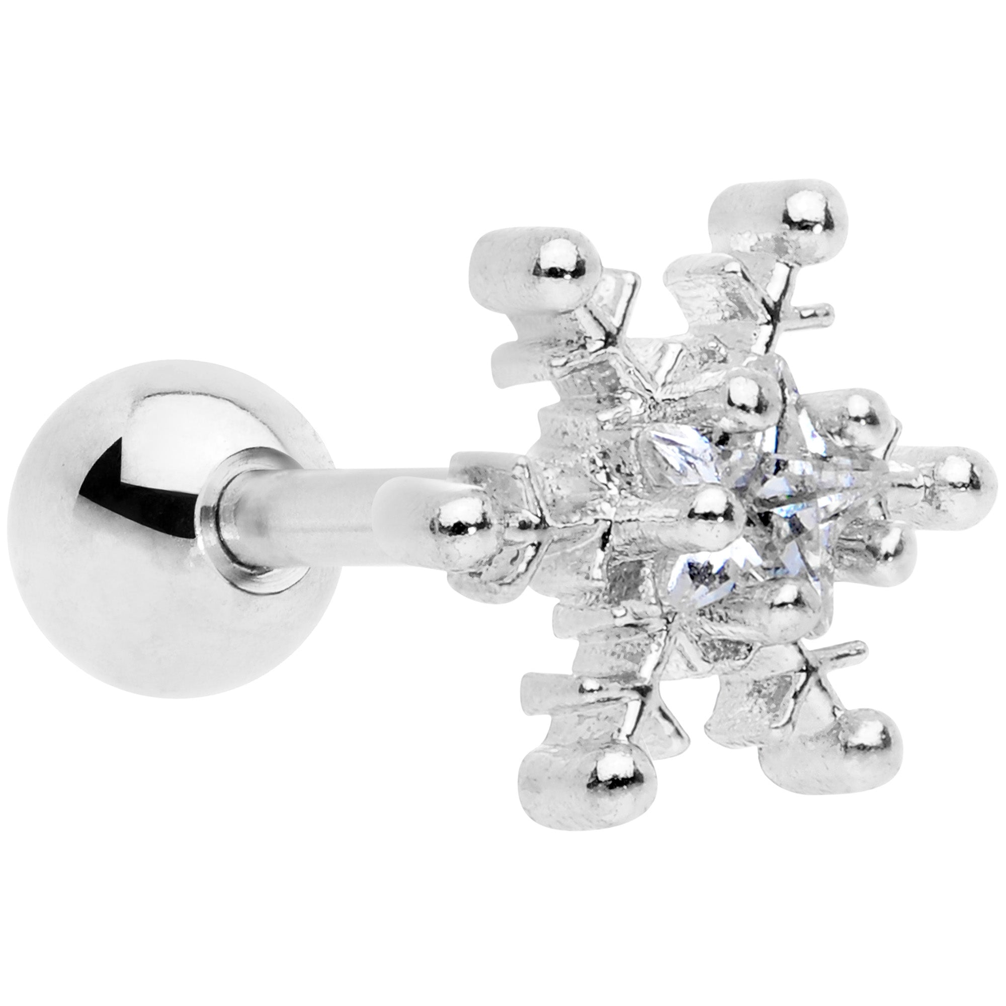 16G 1/4 Clear Gem Winter Snowflake Cartilage Tragus