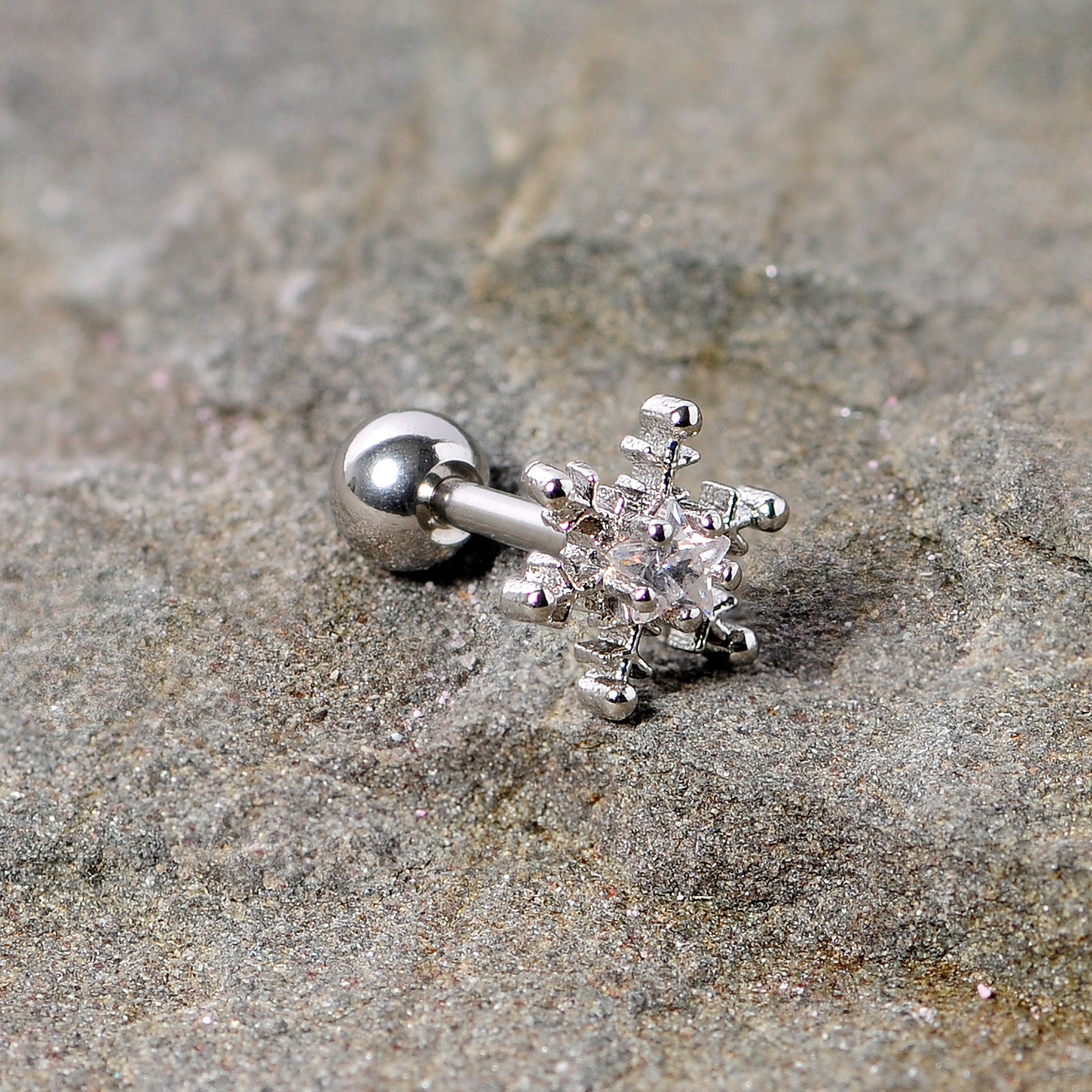 16G 1/4 Clear Gem Winter Snowflake Cartilage Tragus