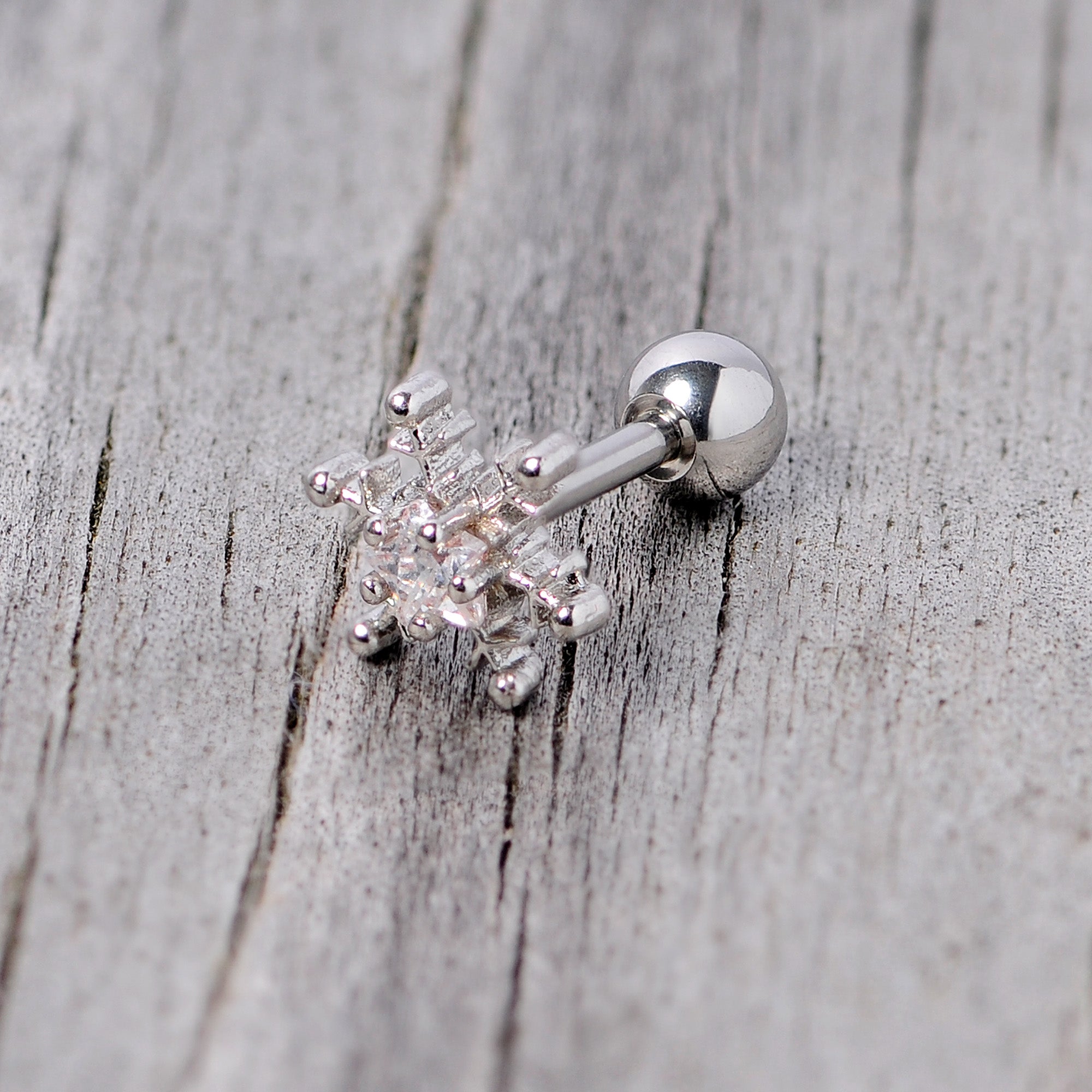 16G 1/4 Clear Gem Winter Snowflake Cartilage Tragus