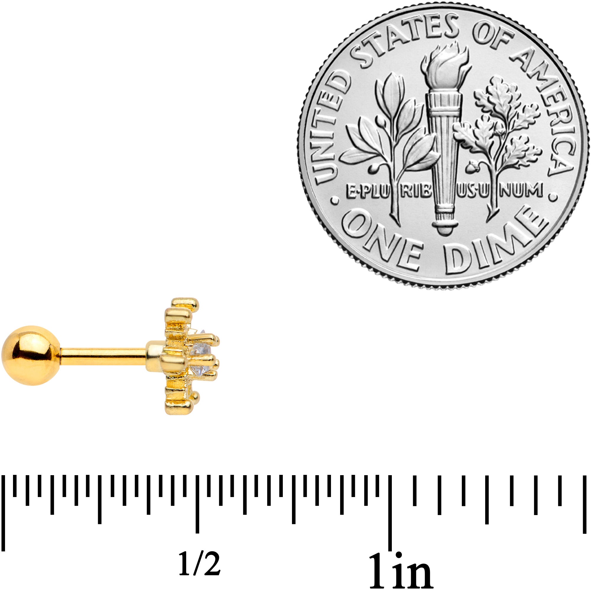 16G 1/4 Clear Gem Gold Tone Winter Snowflake Cartilage Tragus