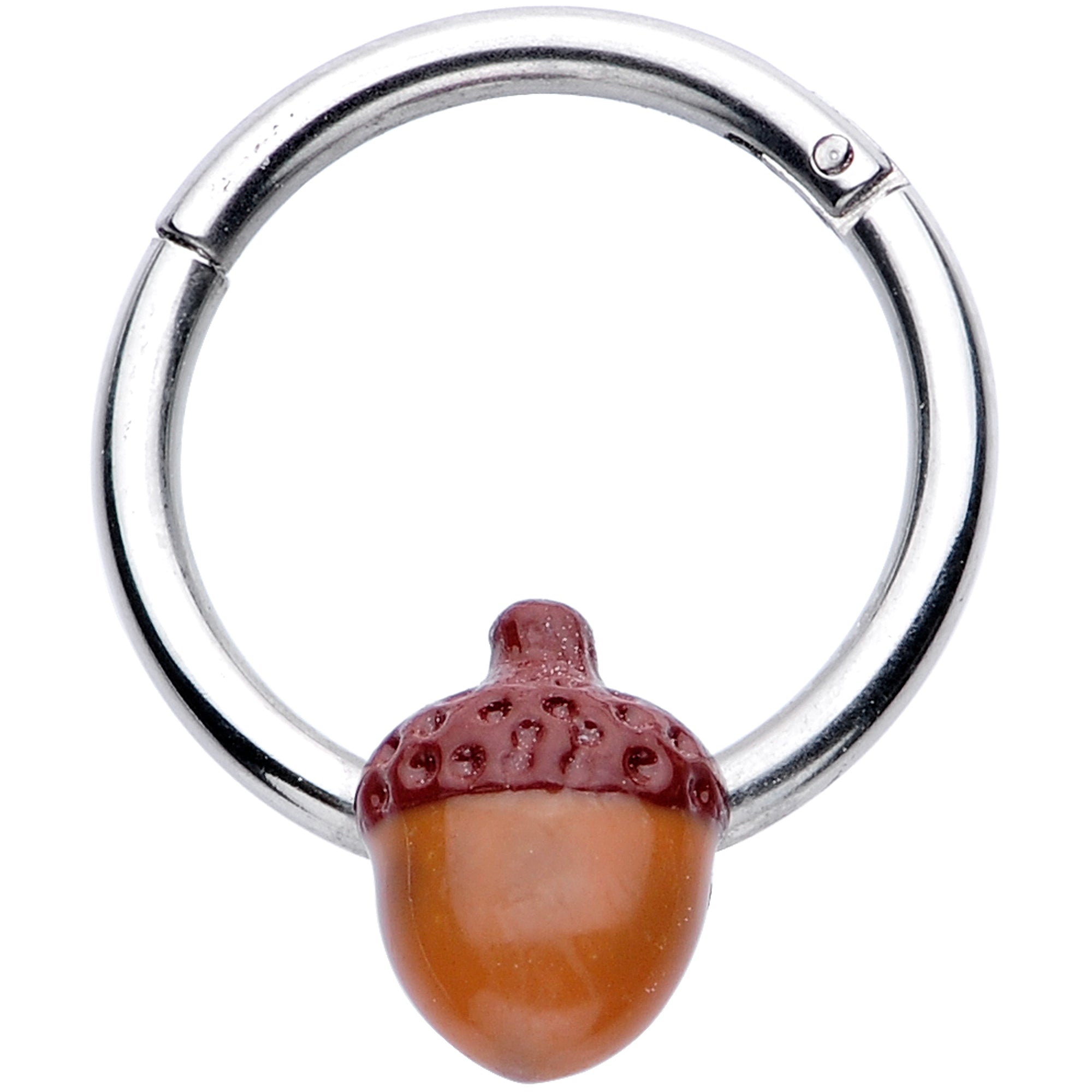 16G 3/8 Brown Autumn Acorn Hinged Segment Ring