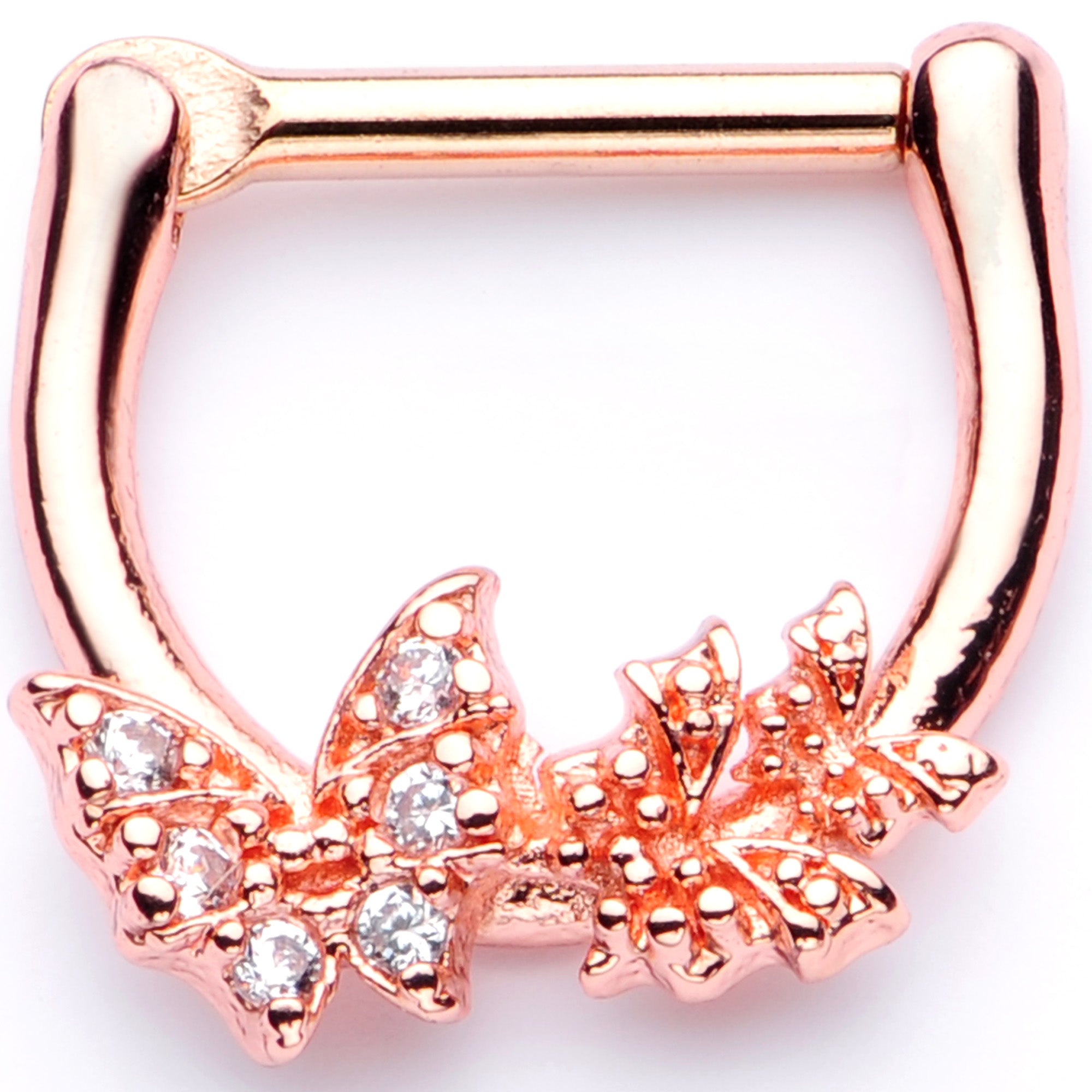 16G 1/4 Clear CZ Gem Rose Gold Tone Butterfly Cartilage Clicker