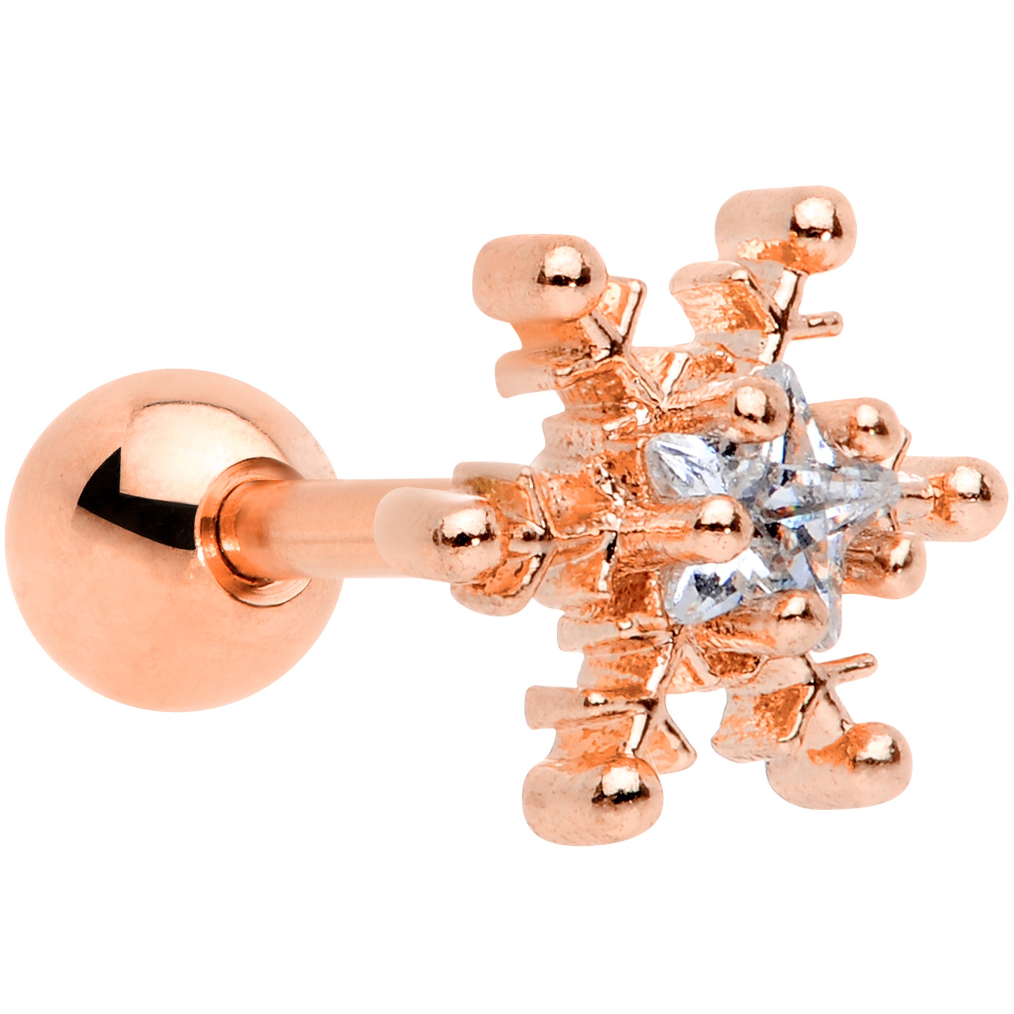 16G 1/4 Clear Gem Rose Gold Tone Snowflake Cartilage Tragus