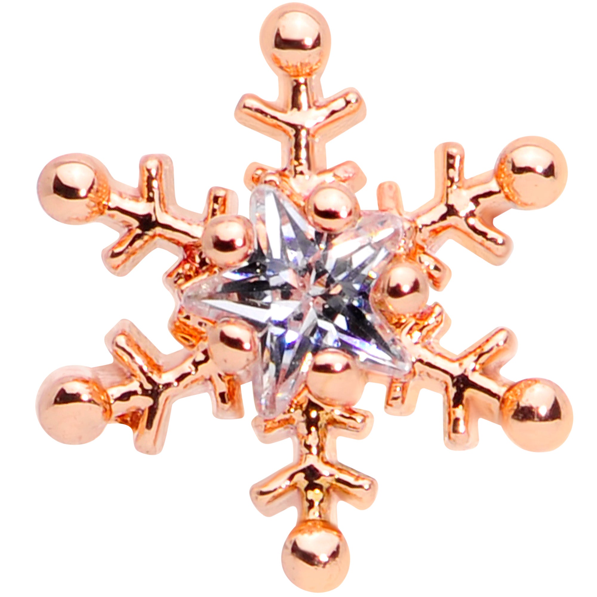 16G 1/4 Clear Gem Rose Gold Tone Snowflake Cartilage Tragus