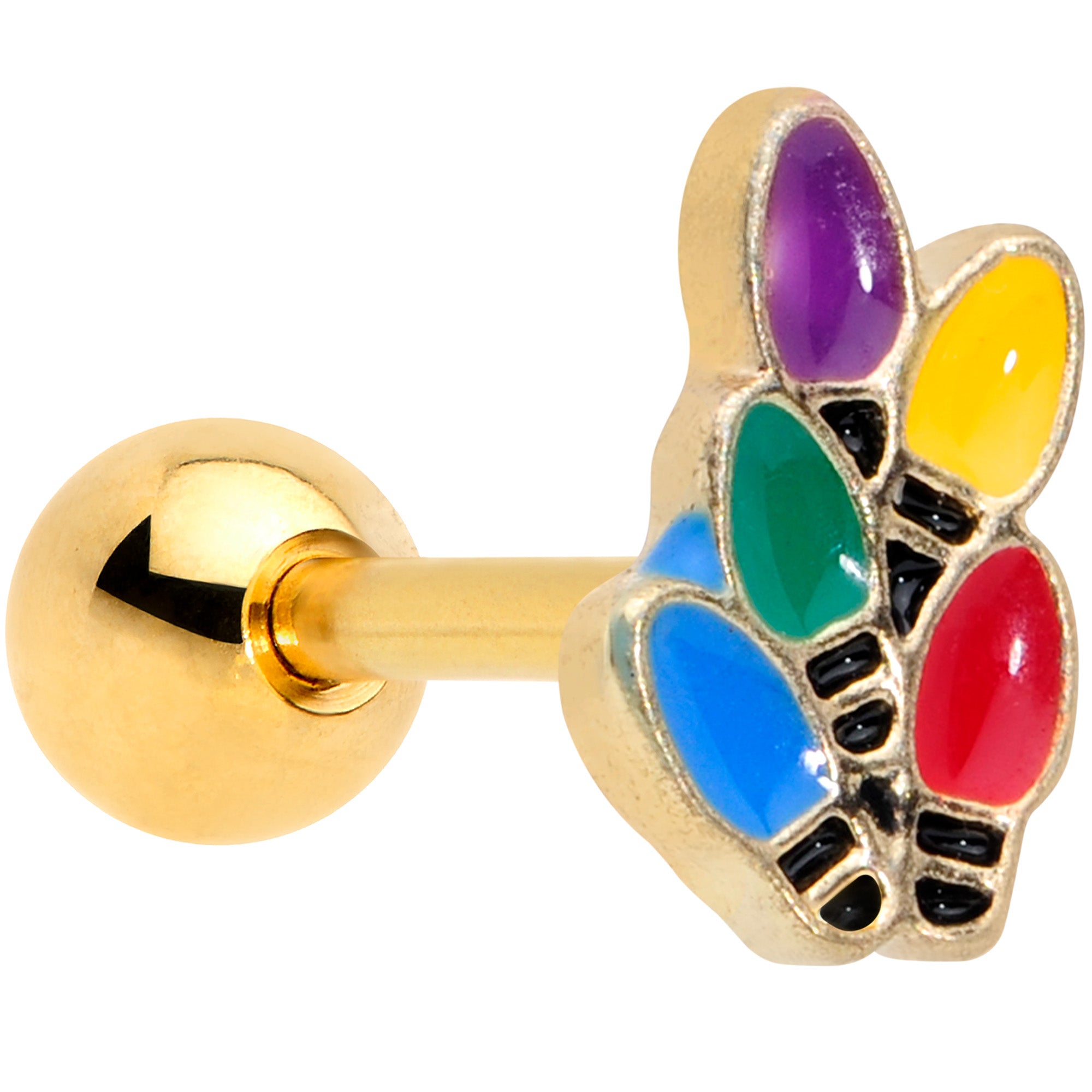 16G 1/4 Gold Tone Christmas Lights Holiday Cartilage Tragus