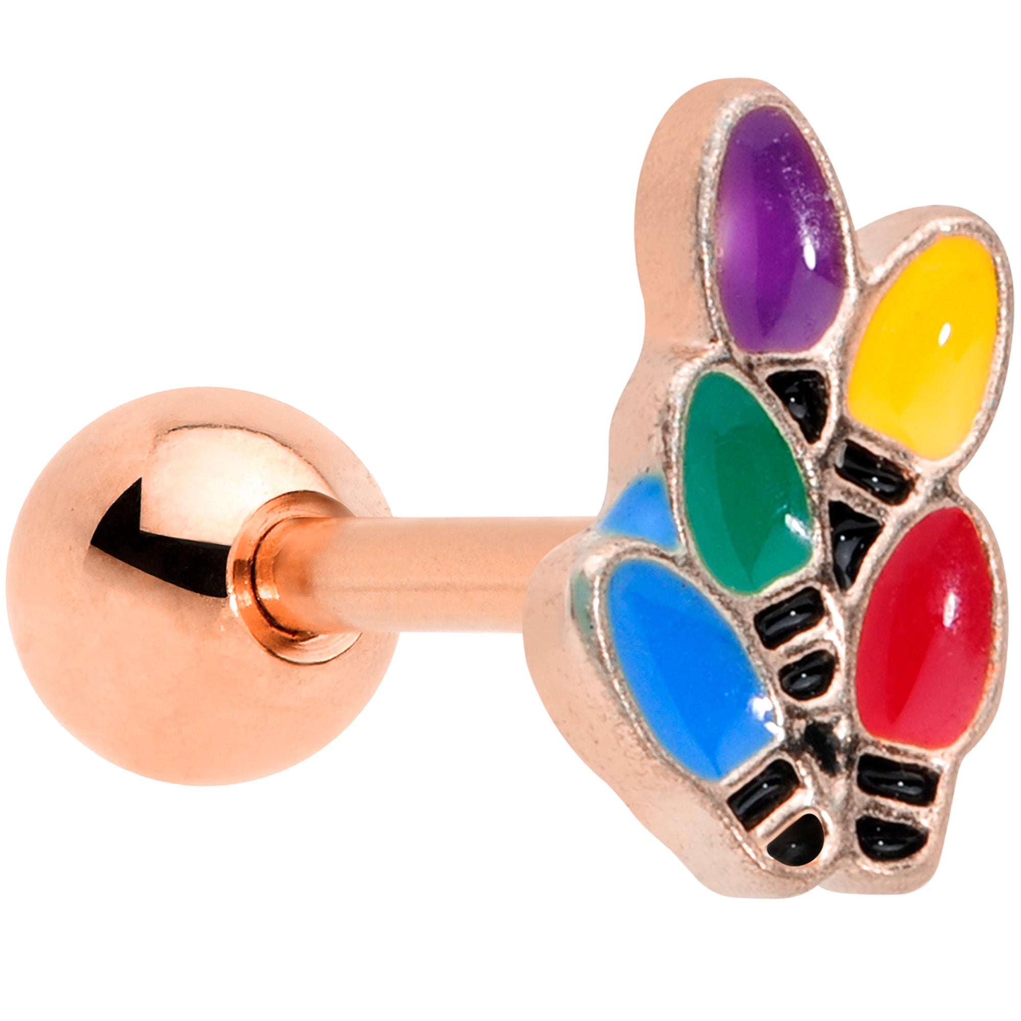 16G 1/4 Rose Gold Tone Christmas Lights Holiday Cartilage Tragus